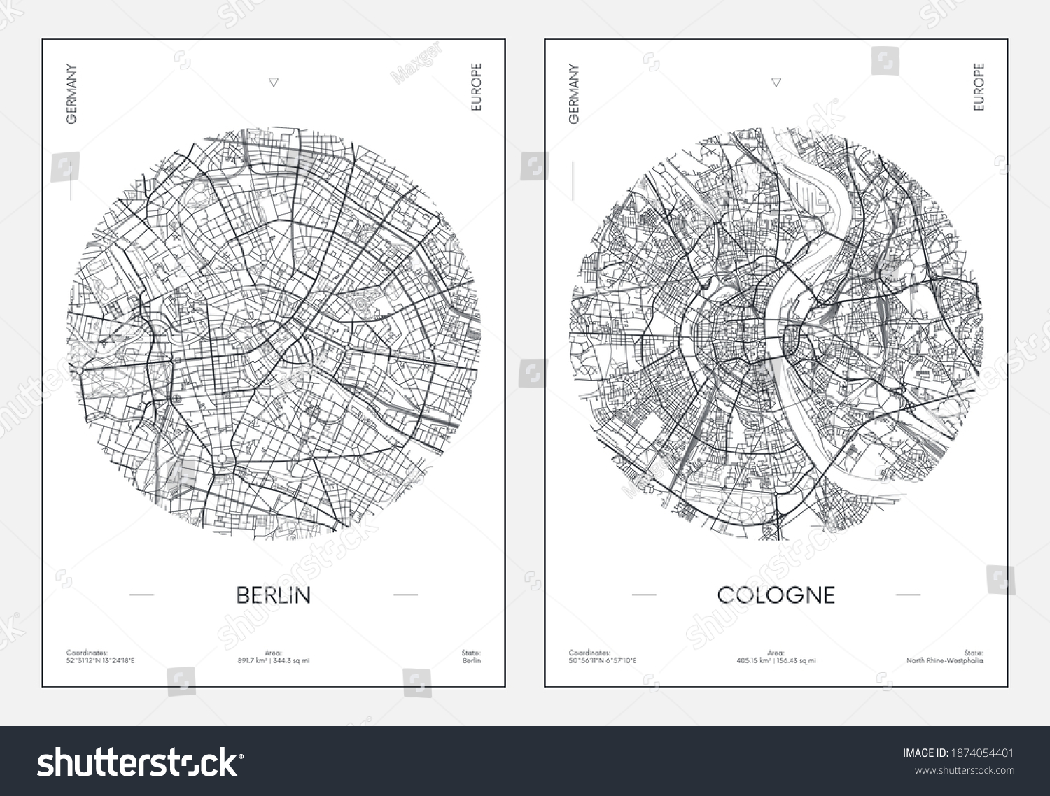 148 Map City Koln Images Stock Photos Vectors Shutterstock   Stock Vector Travel Poster Urban Street Plan City Map Berlin And Cologne Vector Illustration 1874054401 