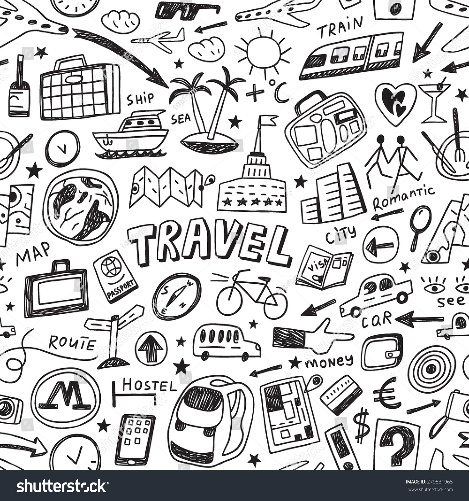 Travel Seamless Vector Background - 279531965 : Shutterstock