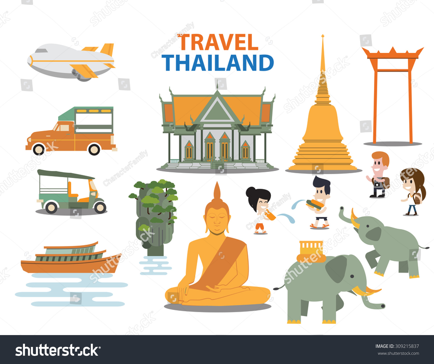 Travel Thailand Landmarks Stock Vector (Royalty Free) 309215837 ...