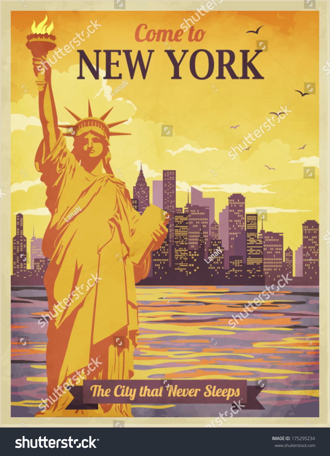 Travel New York Poster Vintagestyle Advertisement Stock ...