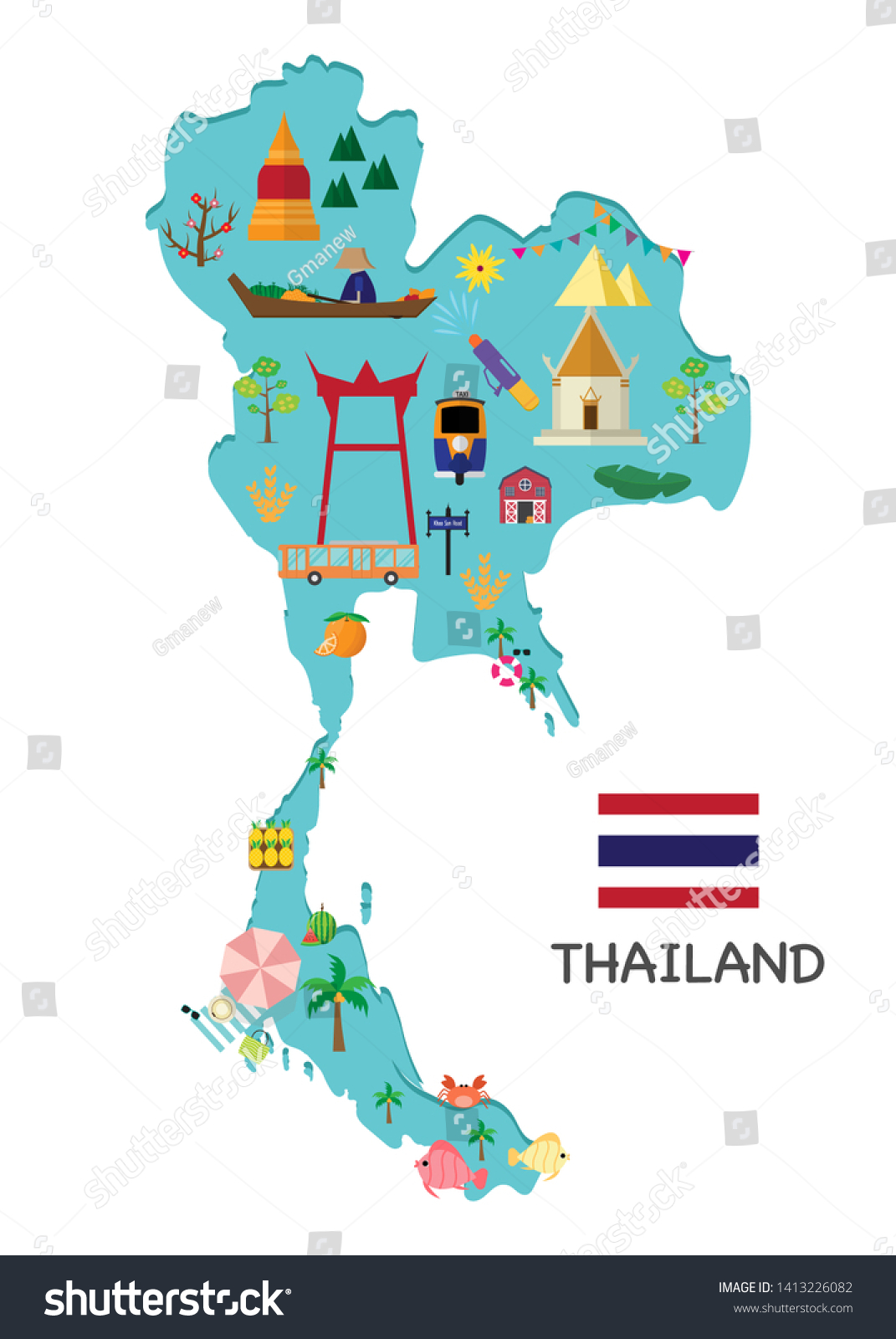 Travel Thailand Thailand Map Landmarksvector Illustration Stock Vector ...