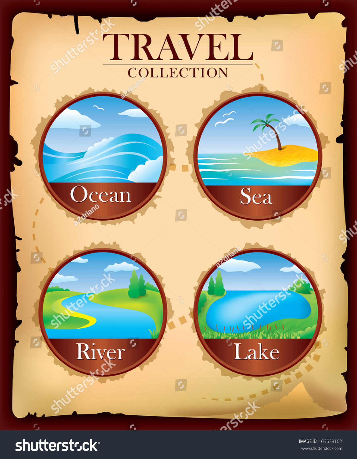 Travel Tourism Water Collection On Old Stock Vector Royalty Free