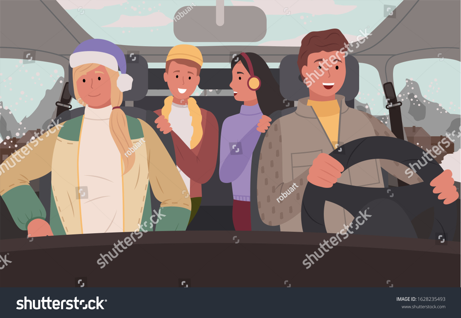 Traveling Couples Cars People On Vacation Stock Vector (Royalty Free ...