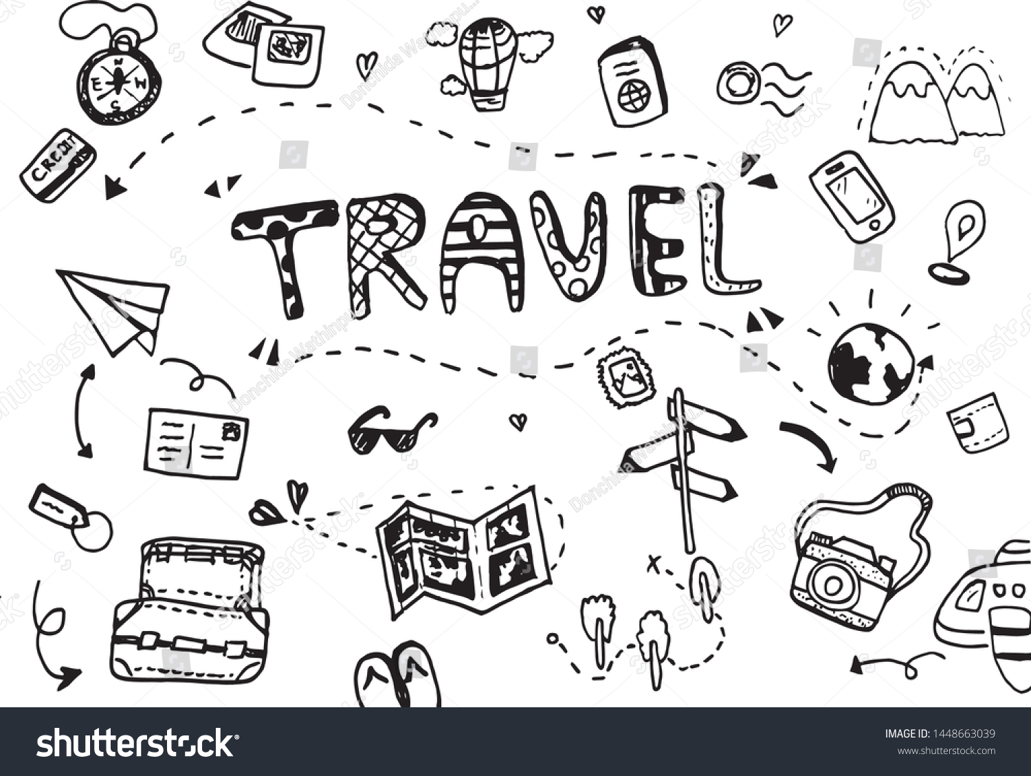 Travelling Doodle Sketch Drawing Concept Vector Stock Vector (Royalty ...