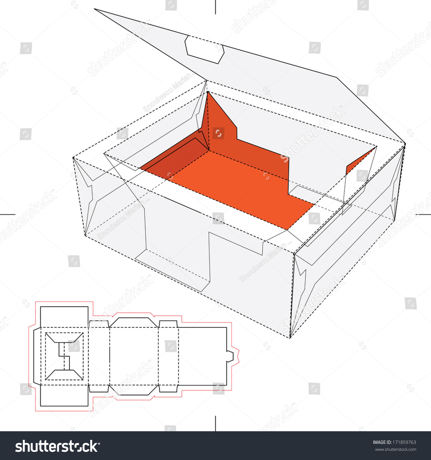 Tray Box Rim Lid Blueprint Layout Stock Vector 171859763 - Shutterstock