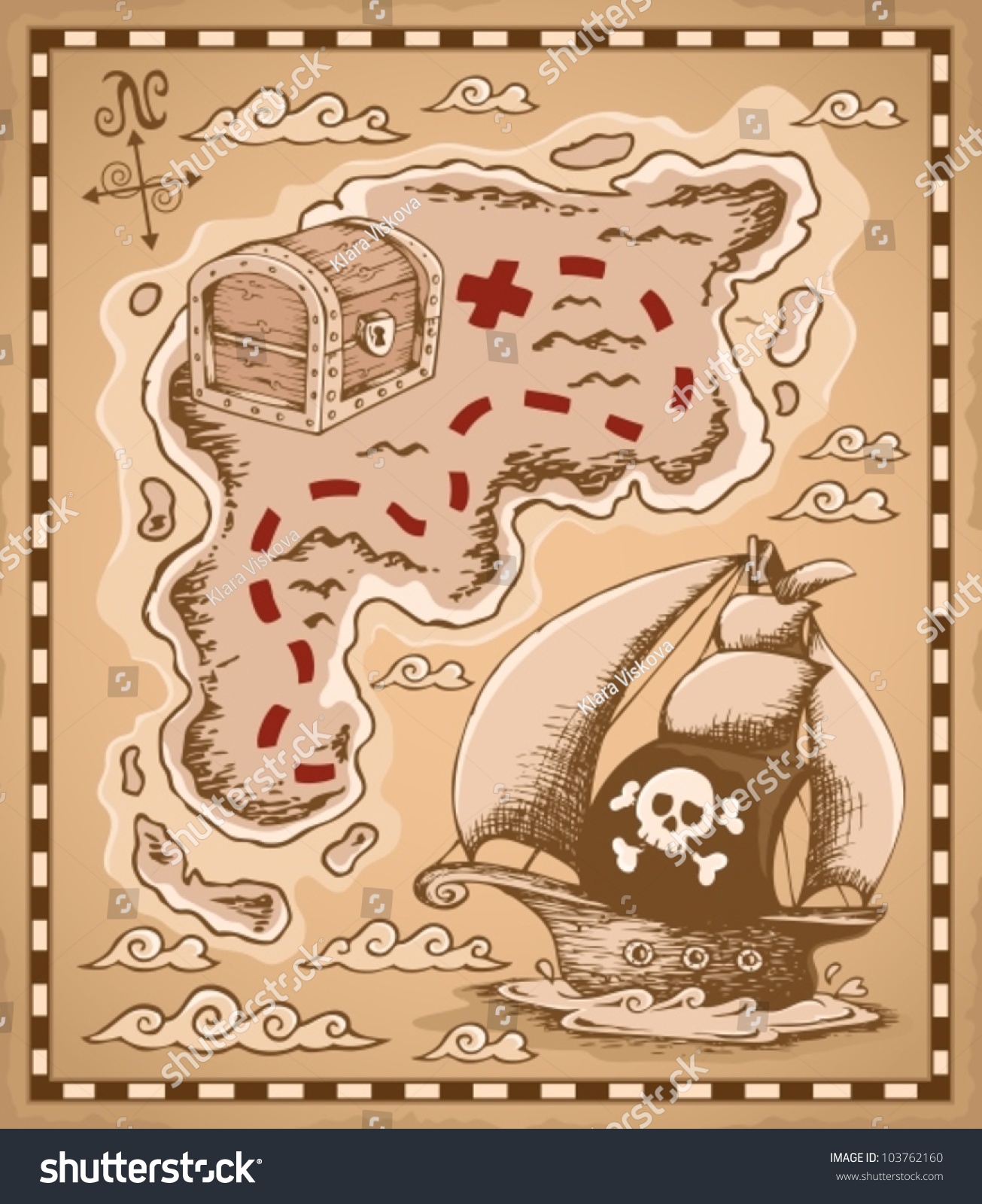 Treasure Map Theme Image 1 - Vector Illustration. - 103762160 ...