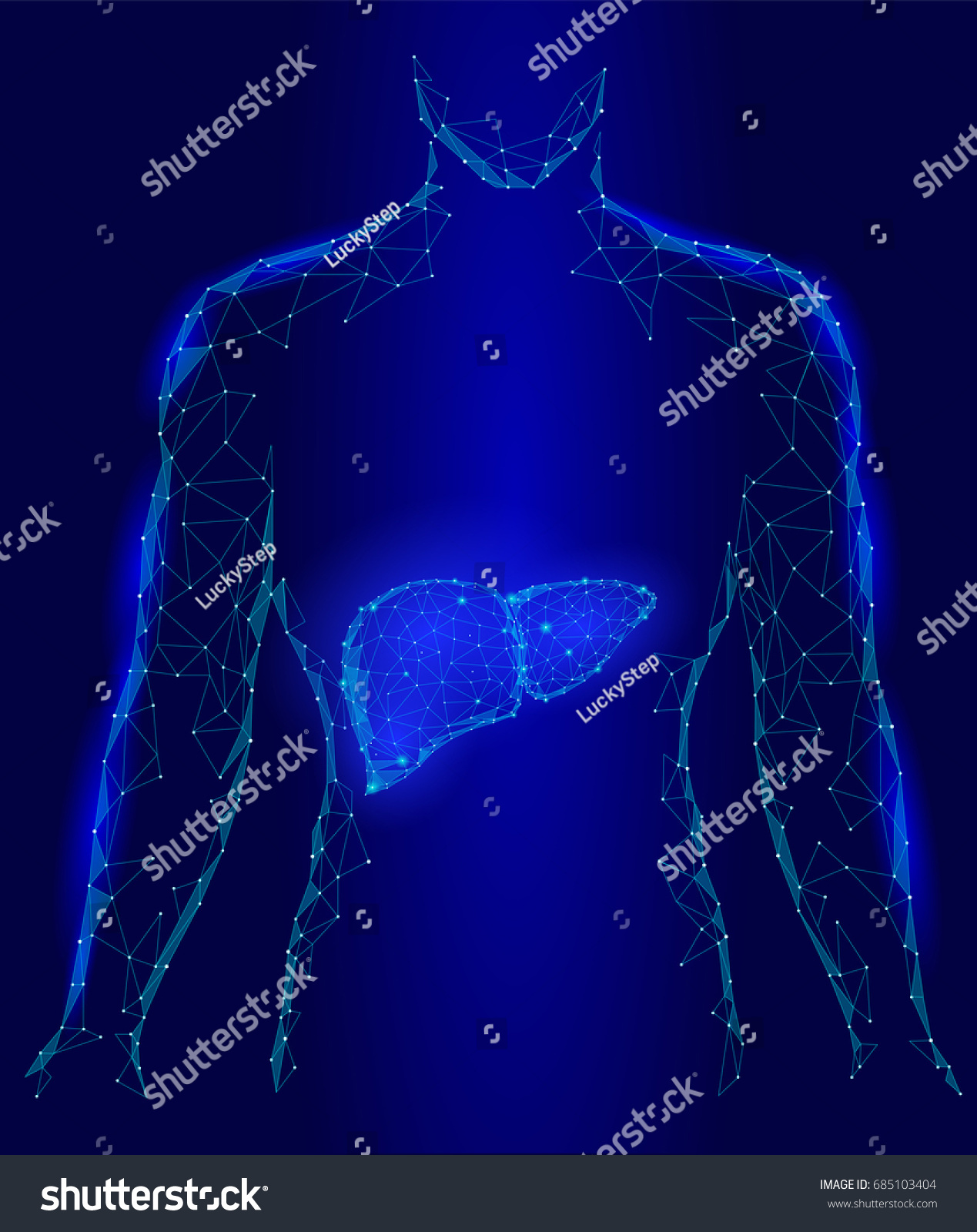 SVG of Treatment regeneration decay Human Liver Internal Organ Triangle Low Poly. Connected dots blue color technology 3d model medicine healthy body part vector illustration svg