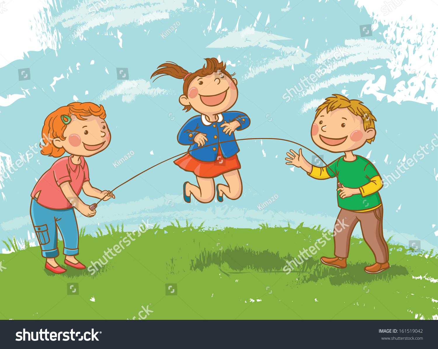 Tree Children Playing Skipping Rope. Children Illustration For School ...