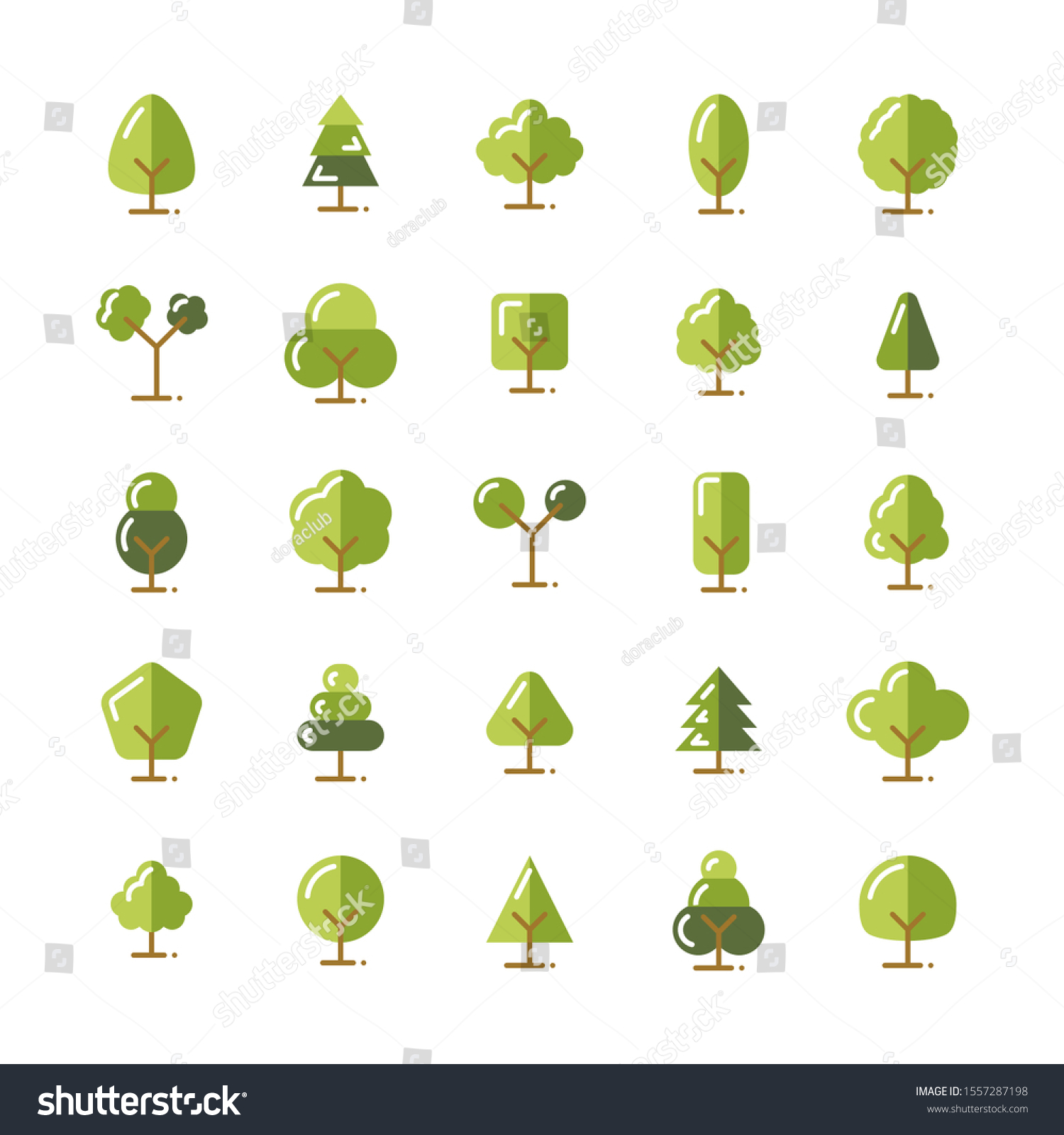 Tree Flat Icon Set Vector Illustration Stock Vector (Royalty Free ...