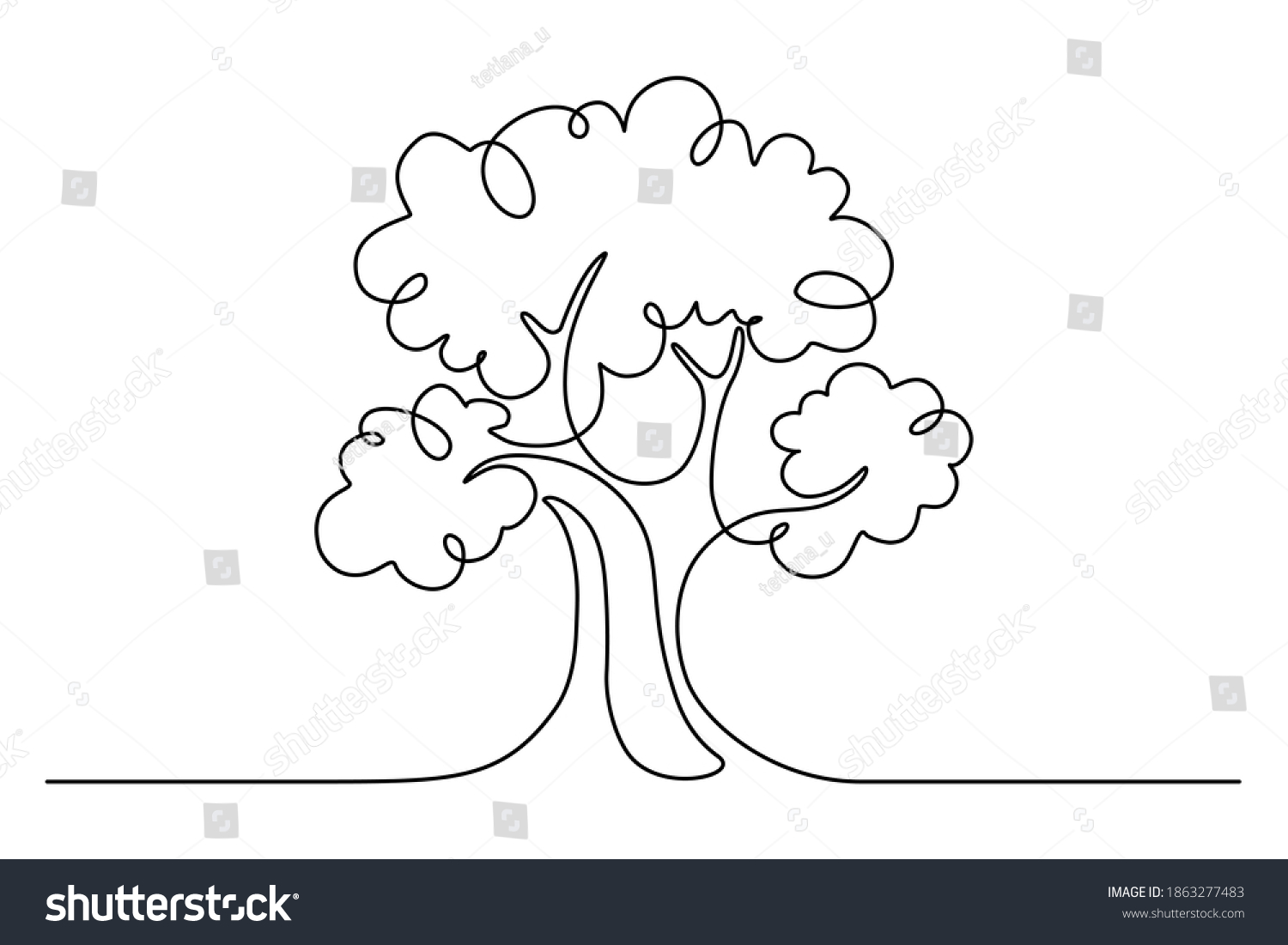 SVG of Tree in continuous line art drawing style. Giant and powerful tree black linear design isolated on white background. Vector illustration svg