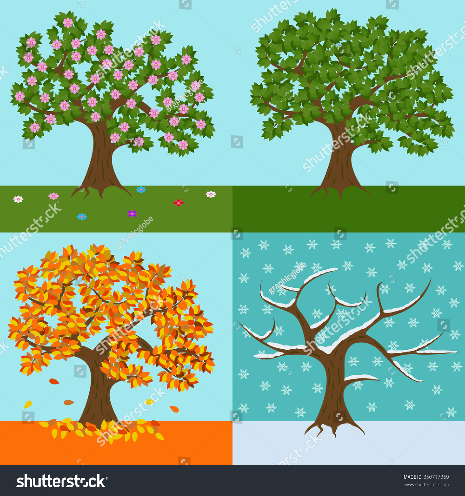 Tree Four Yearly Seasons Spring Summer Stock Vector 350717369 ...