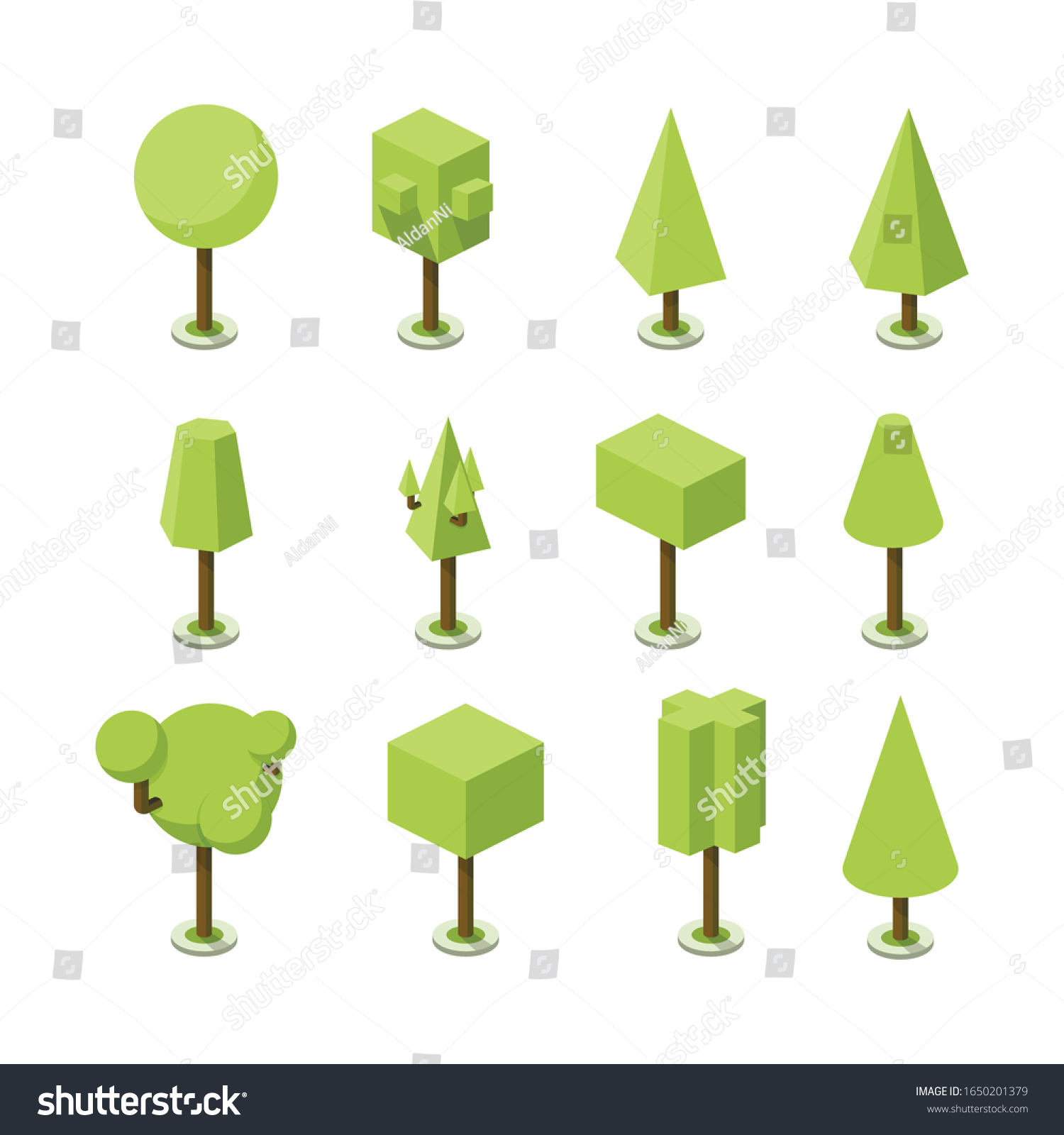 Tree Isometric Green Color Icon Set Stock Vector (Royalty Free ...