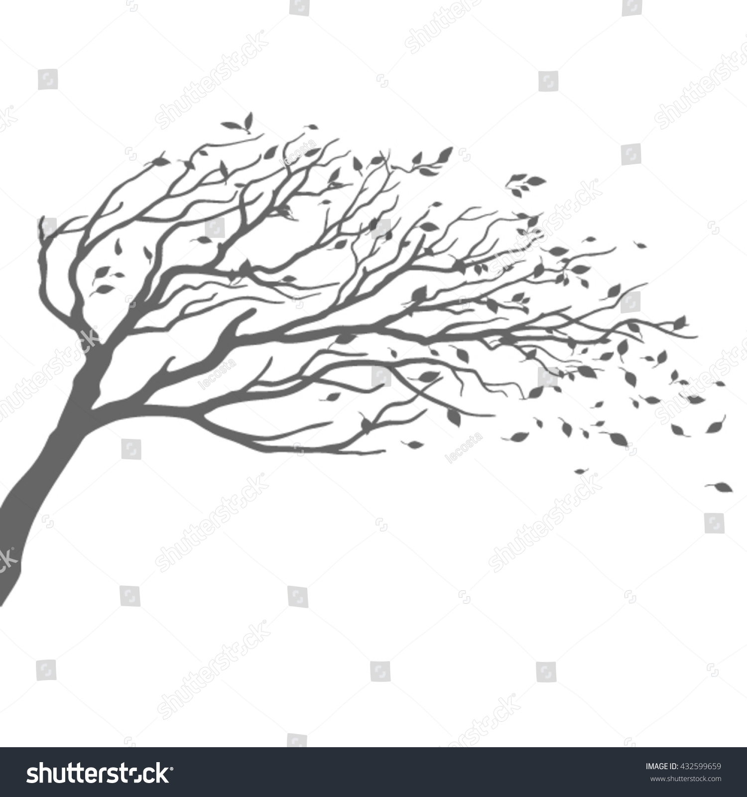 Tree Wind Flying Leaves Stock Vector (Royalty Free) 432599659 ...