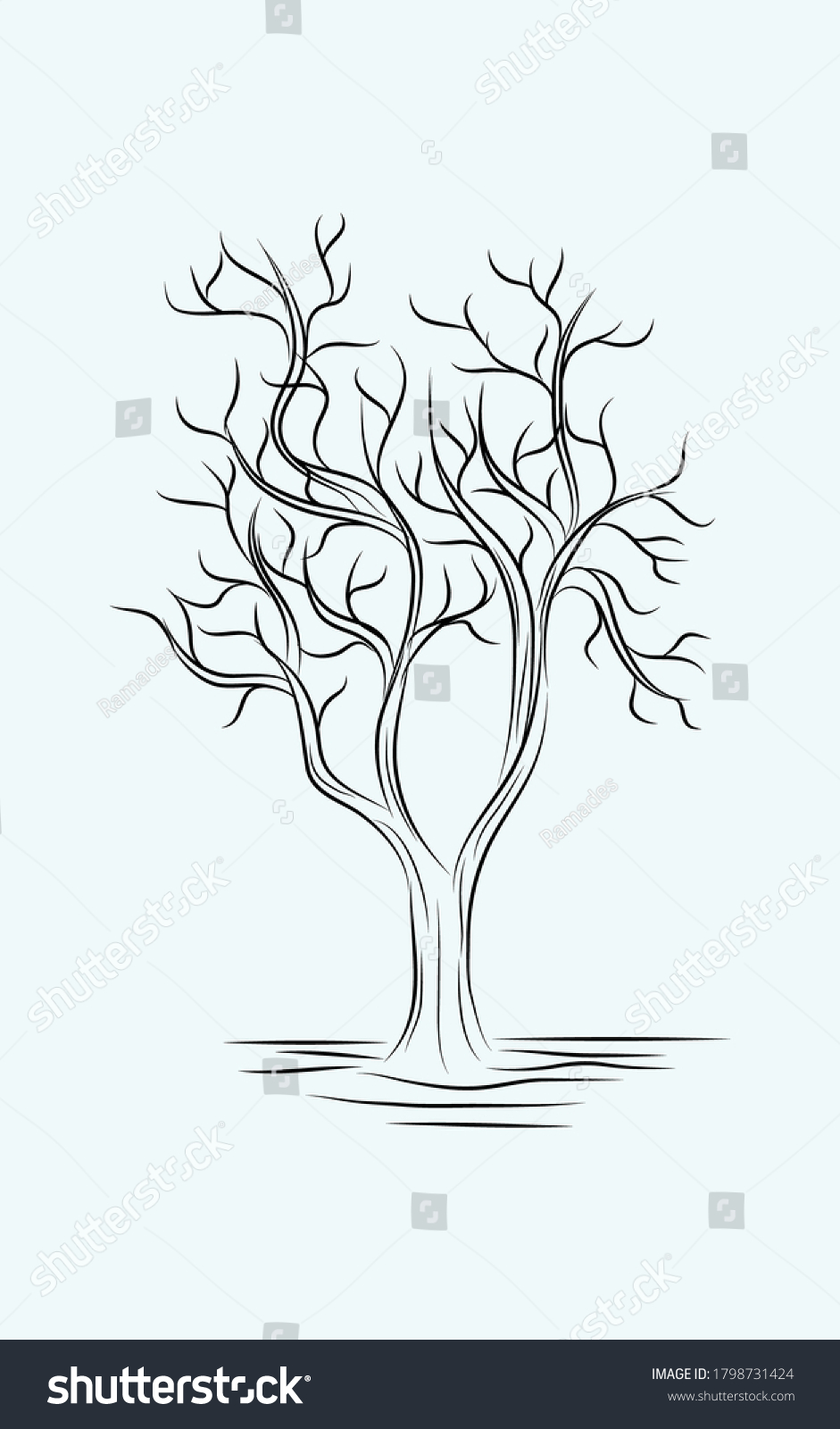 Tree Line Art Black White Sketches Stock Vector (Royalty Free) 1798731424