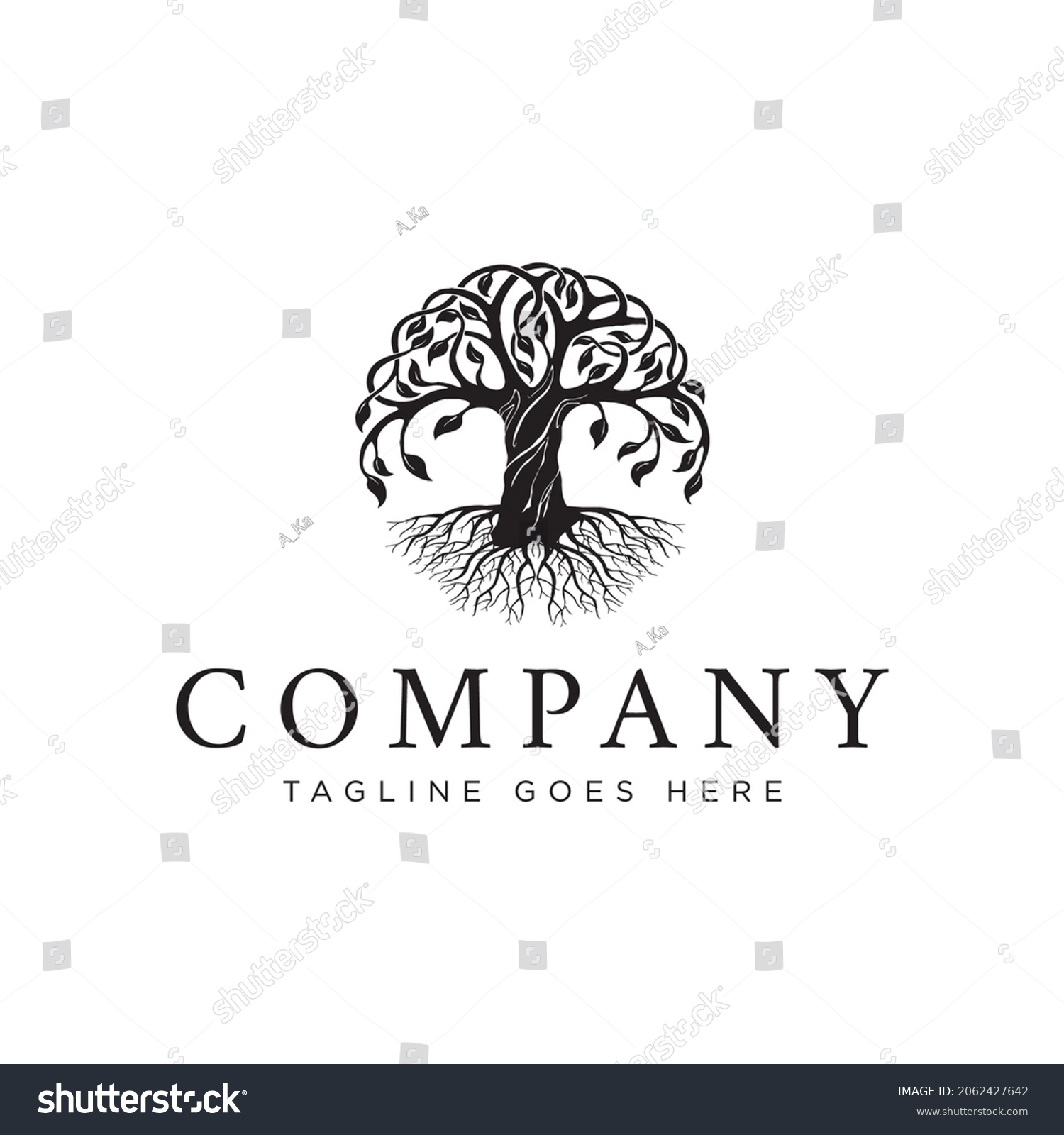 SVG of Tree of Life, oak banyan leaf and root seal emblem stamp logo design inspiration svg