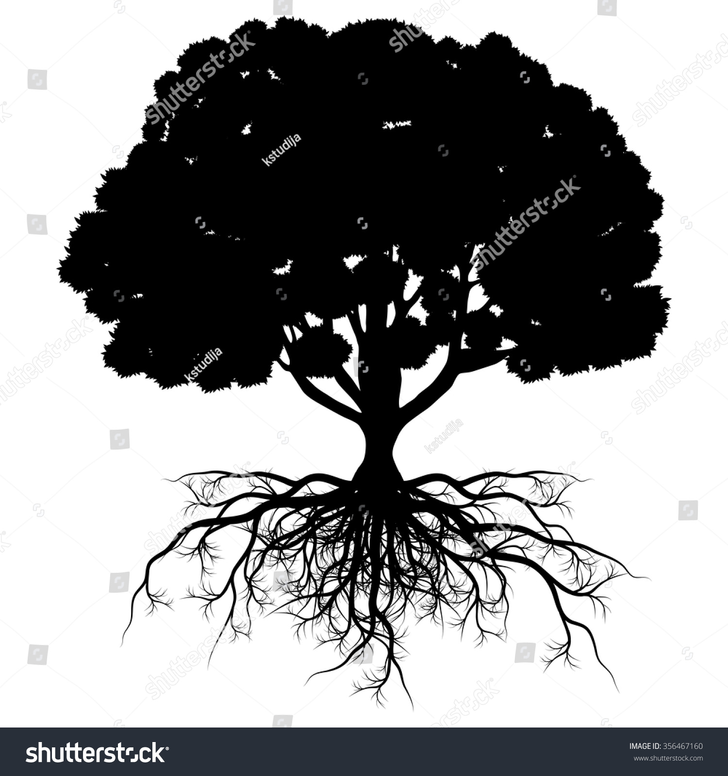 Tree Of Life Vector Background Abstract Shape Stylized Tree With Roots ...