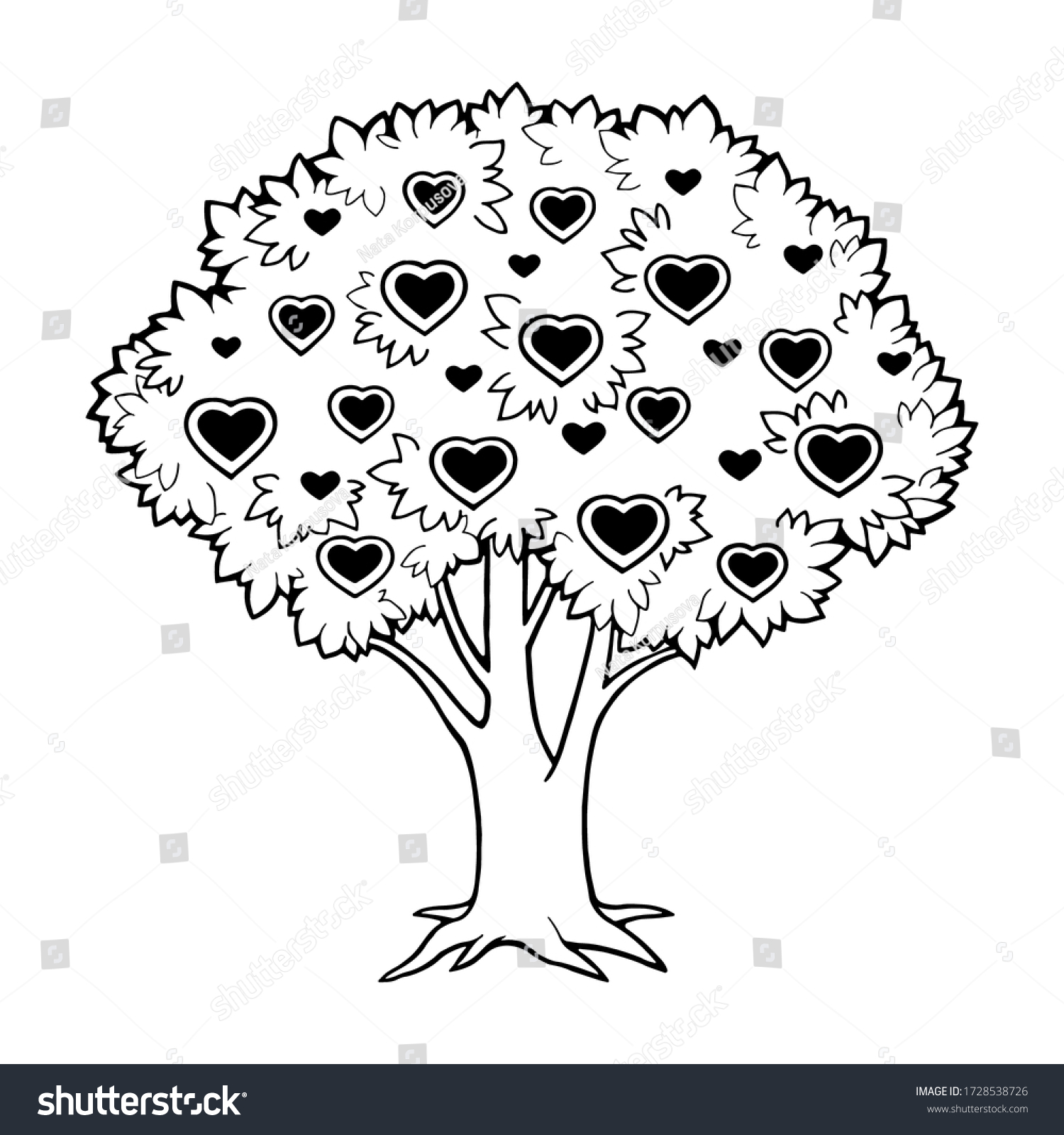 Tree Love Hearts Hand Drawing Outline Stock Vector (Royalty Free ...