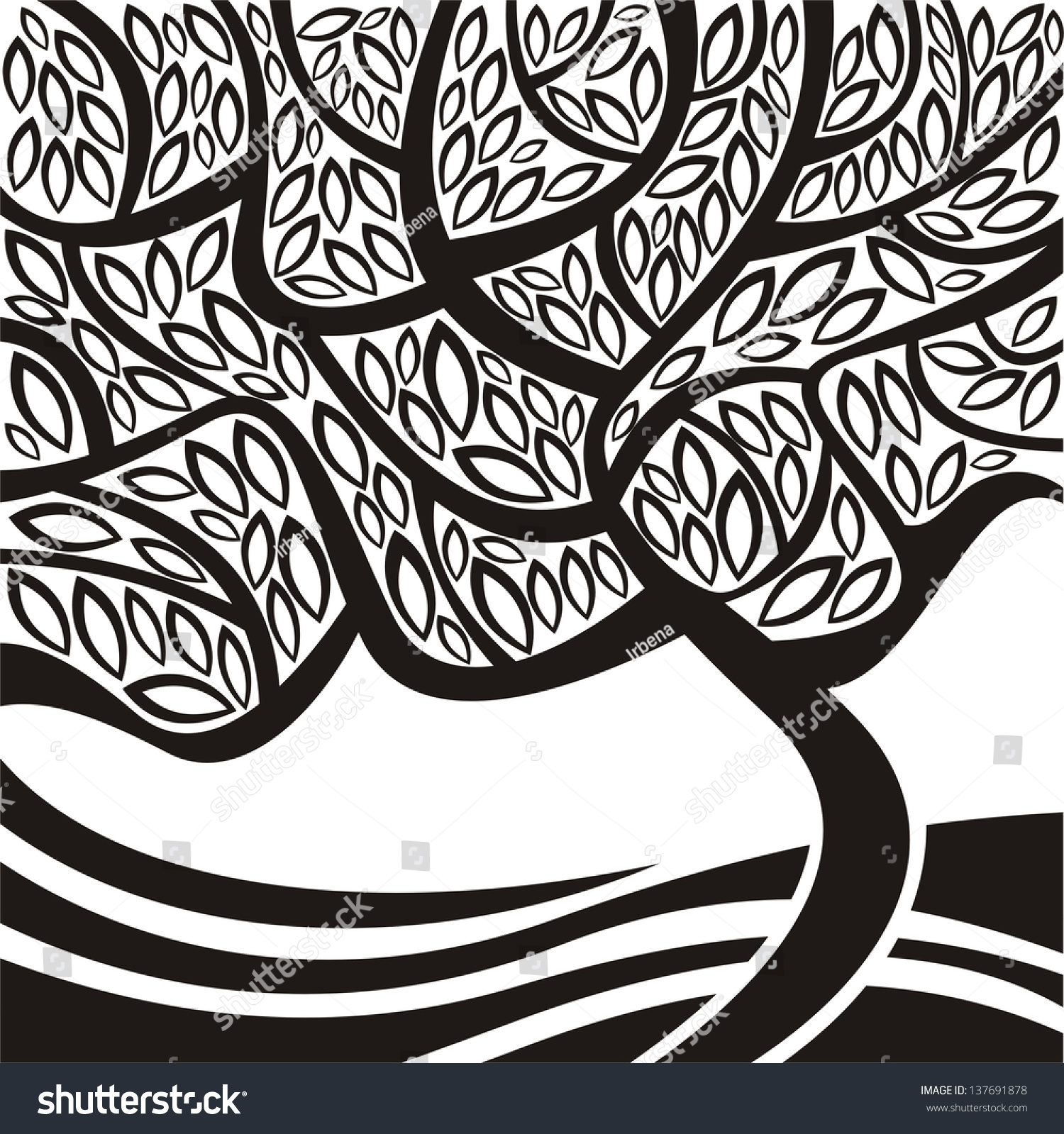 Tree Pattern Black And White Vector Illustration - 137691878 : Shutterstock