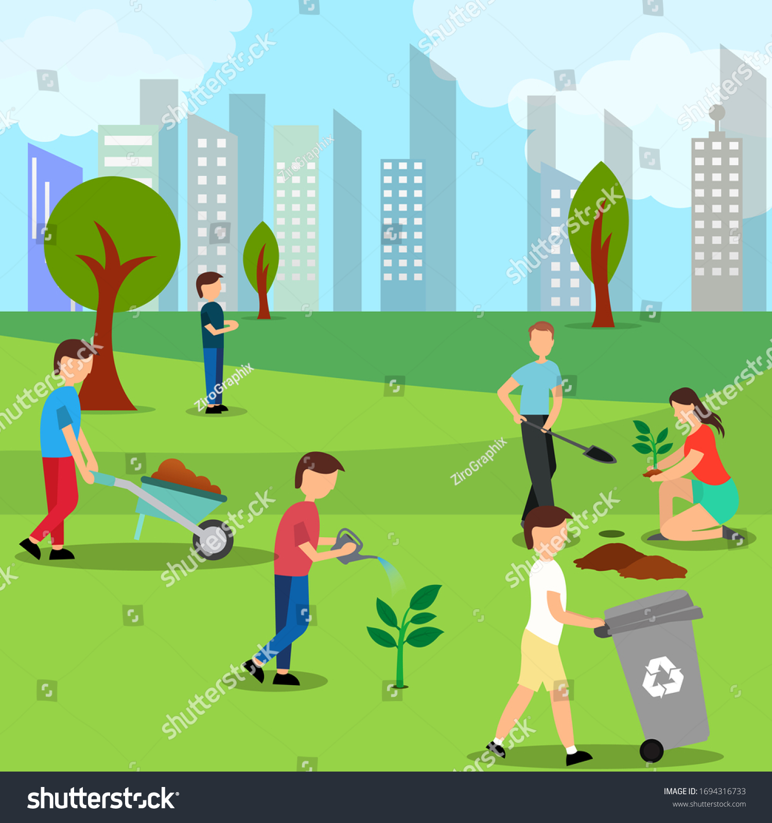 Tree Planting People Vector Illustration Stock Vector (Royalty Free ...