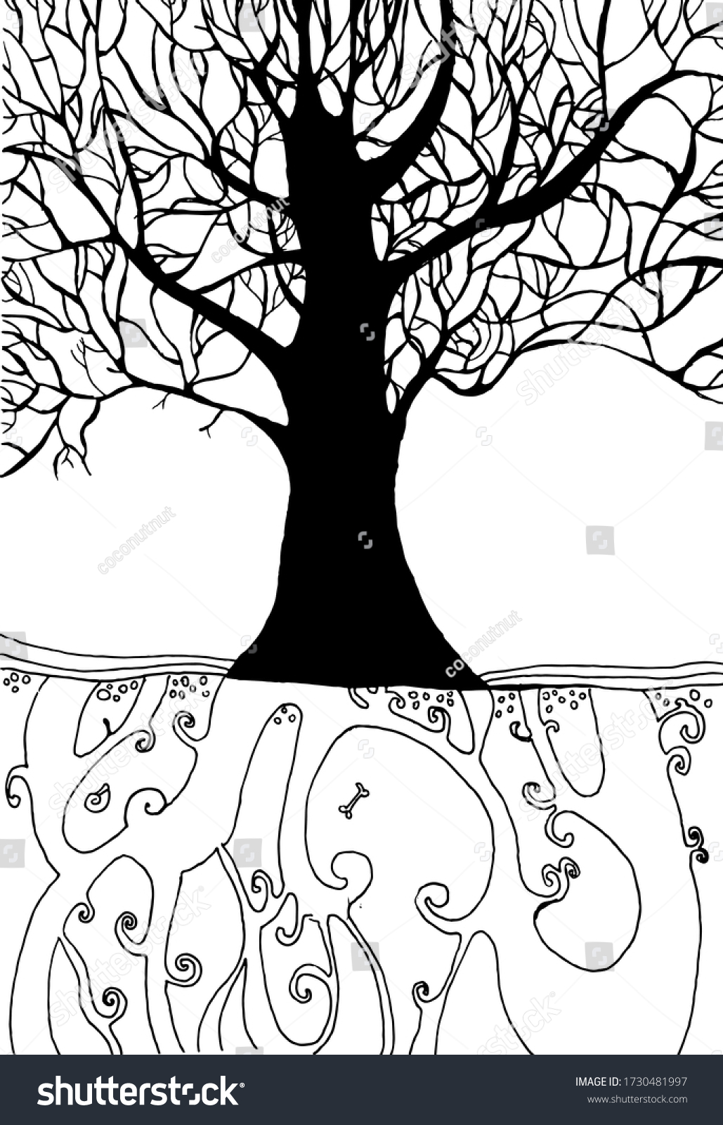 Tree Roots Underground Soil Vector Zentangle: เวกเตอร์สต็อก (ปลอดค่า ...