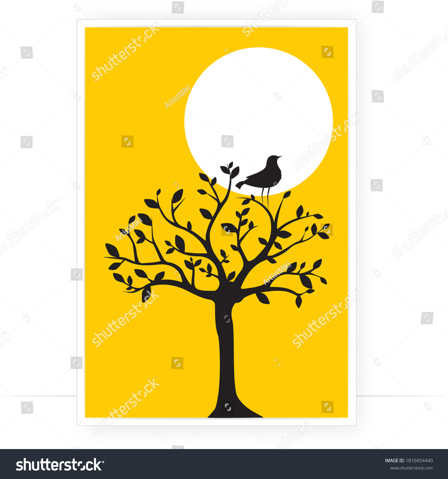 Tree Silhouette Bird On Sunset Vector Stock Vector (Royalty Free