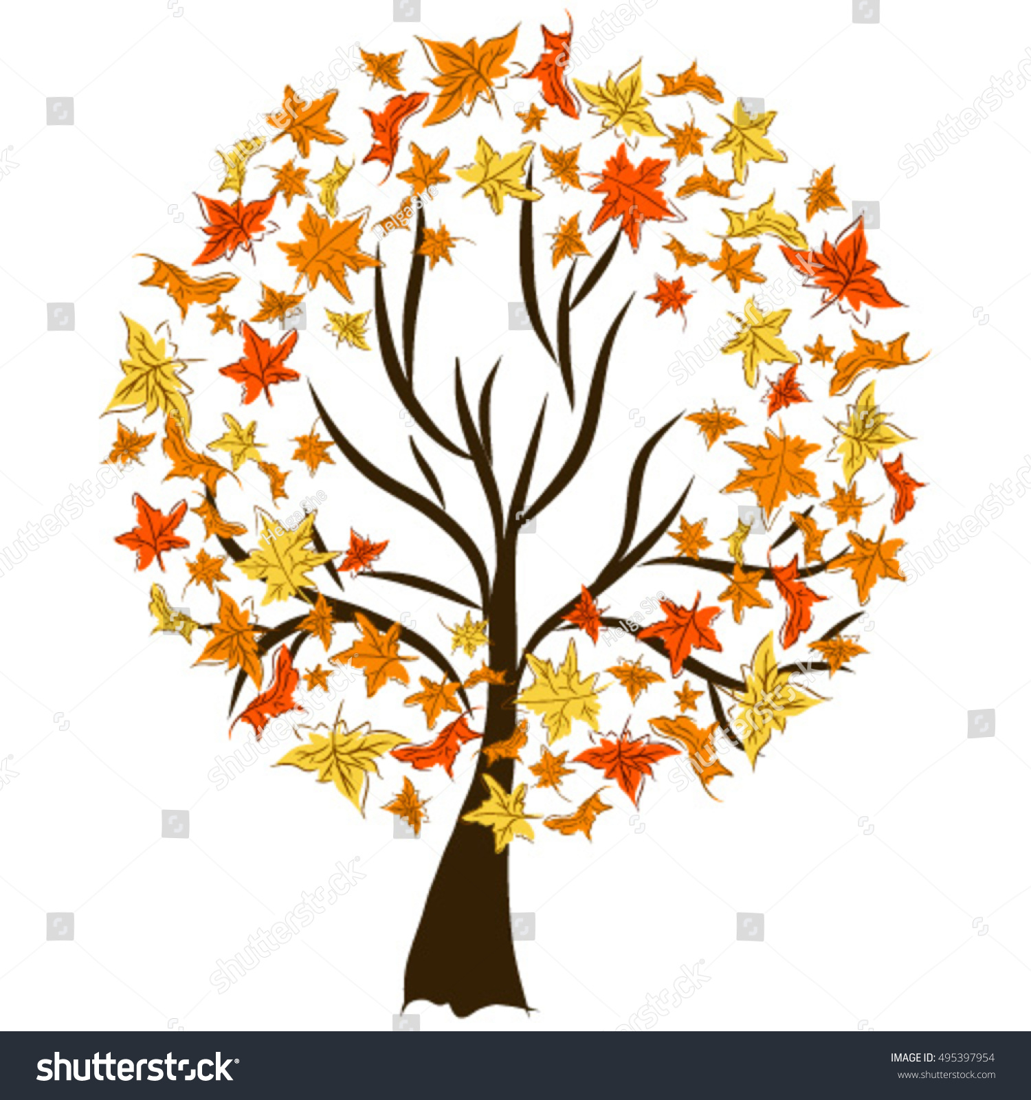 Tree Silhouettes Autumn Tree Autumn Leaves Stock Vector (Royalty Free ...