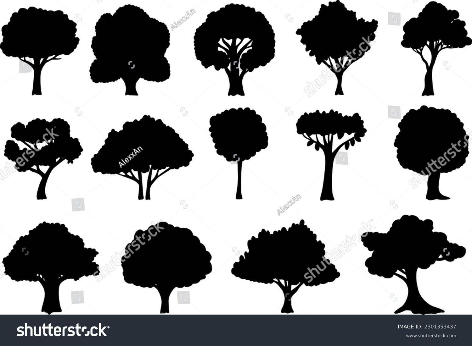 SVG of Tree silhouettes collection on white background svg