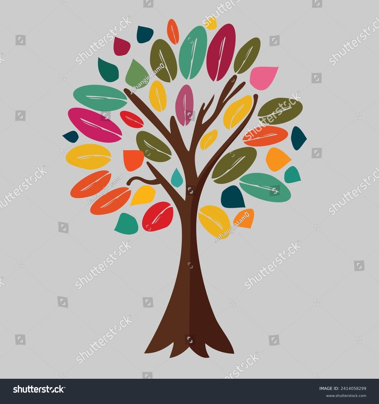 SVG of tree vector elegant custom colorful with vibrant leaves hanging branches illustration svg