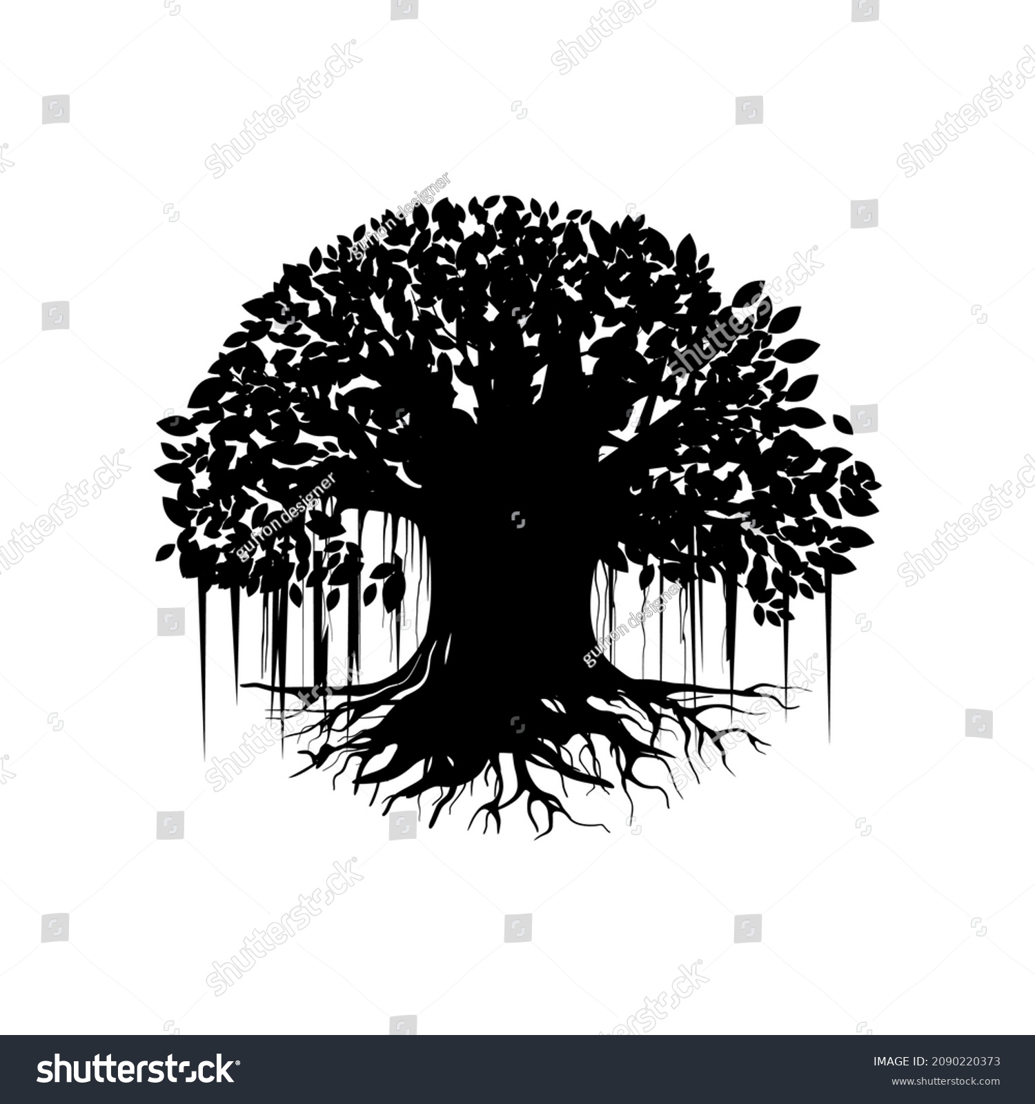 SVG of tree vector illustration. roots of banyan tree. banyan plant svg