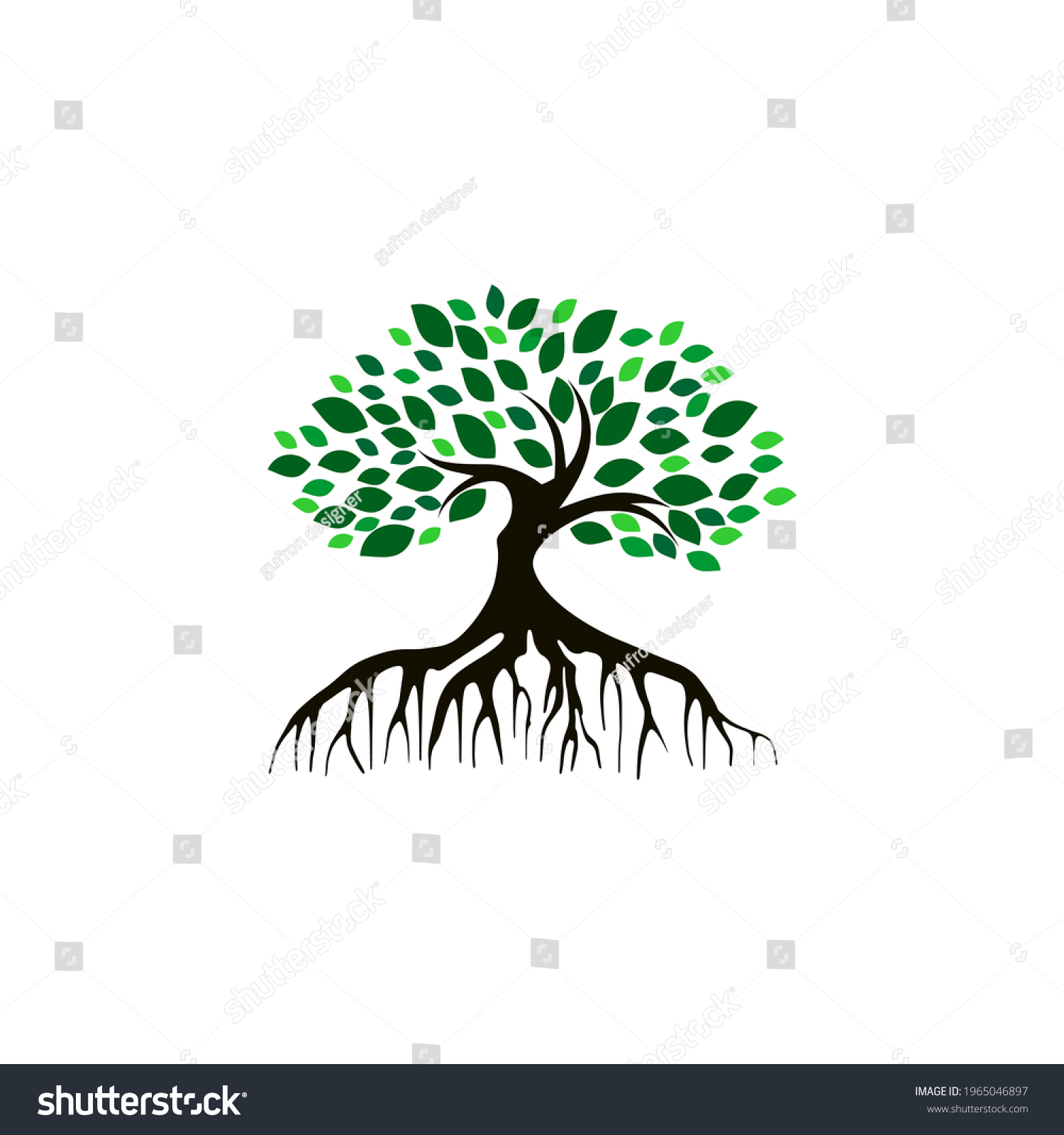 Tree Vector Illustration Roots Banyan Tree Stock Vector (Royalty Free ...