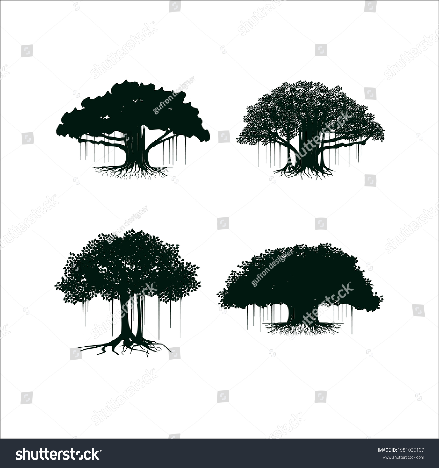 SVG of Tree vector illustrations, roots, banyan tree isolated on white background. svg