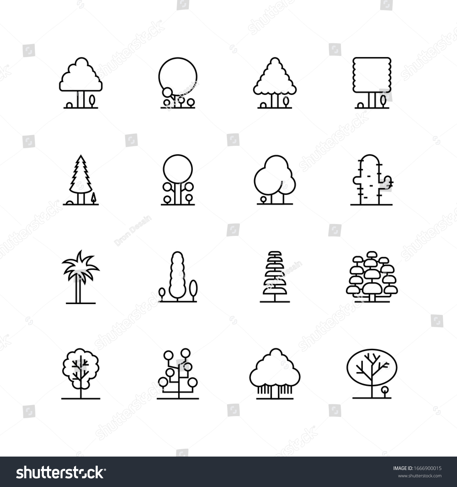 Tree Vector Line Icon Set Naturally Stock Vector Royalty Free 1666900015