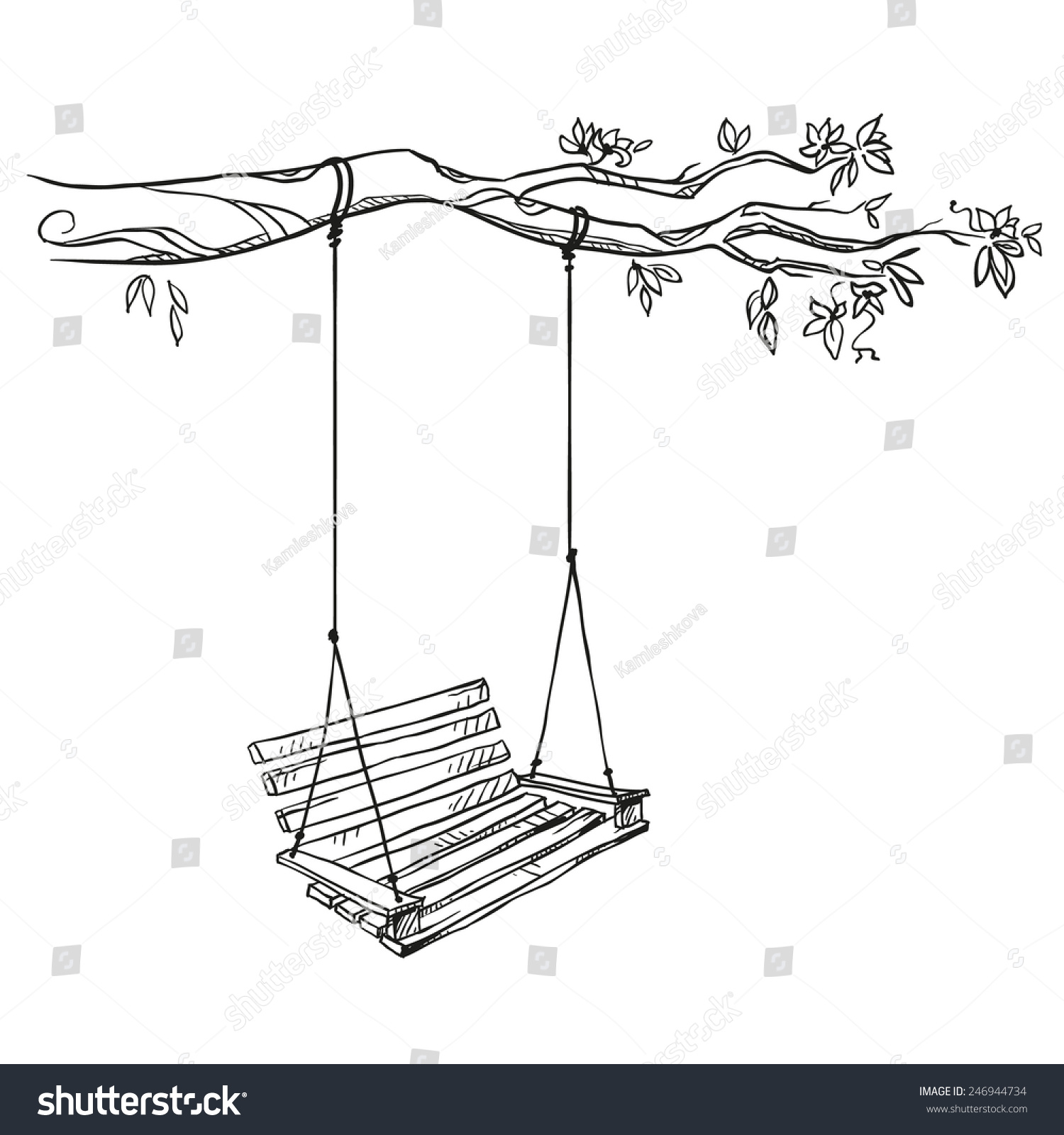 Tree With A Swing. Vector Illustration. - 246944734 : Shutterstock