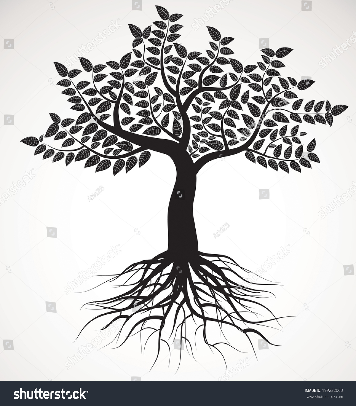 Tree With Roots And Foliage, Vector Image - 199232060 : Shutterstock