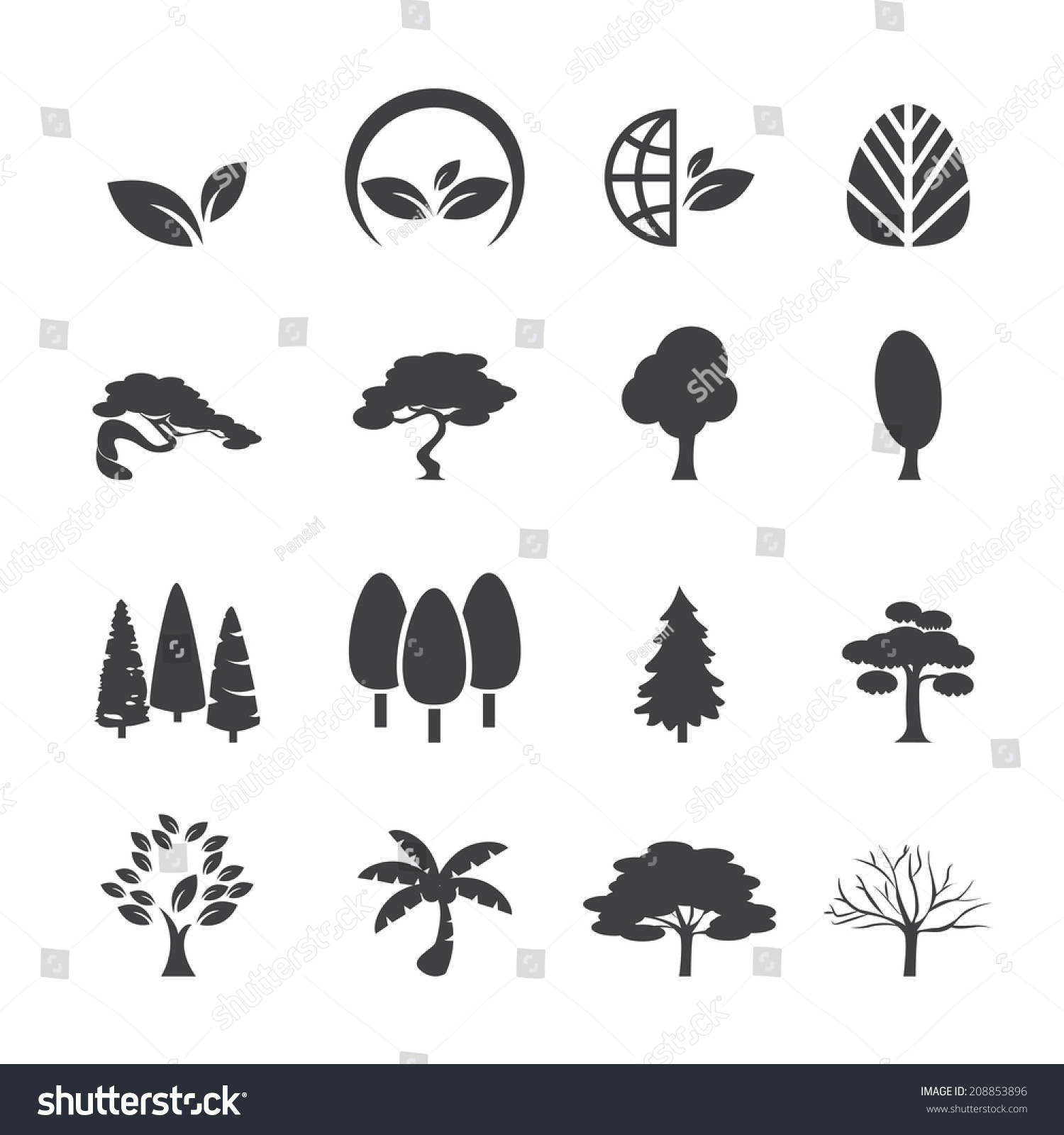Trees Icon Set: เวกเตอร์สต็อก (ปลอดค่าลิขสิทธิ์) 208853896 | Shutterstock