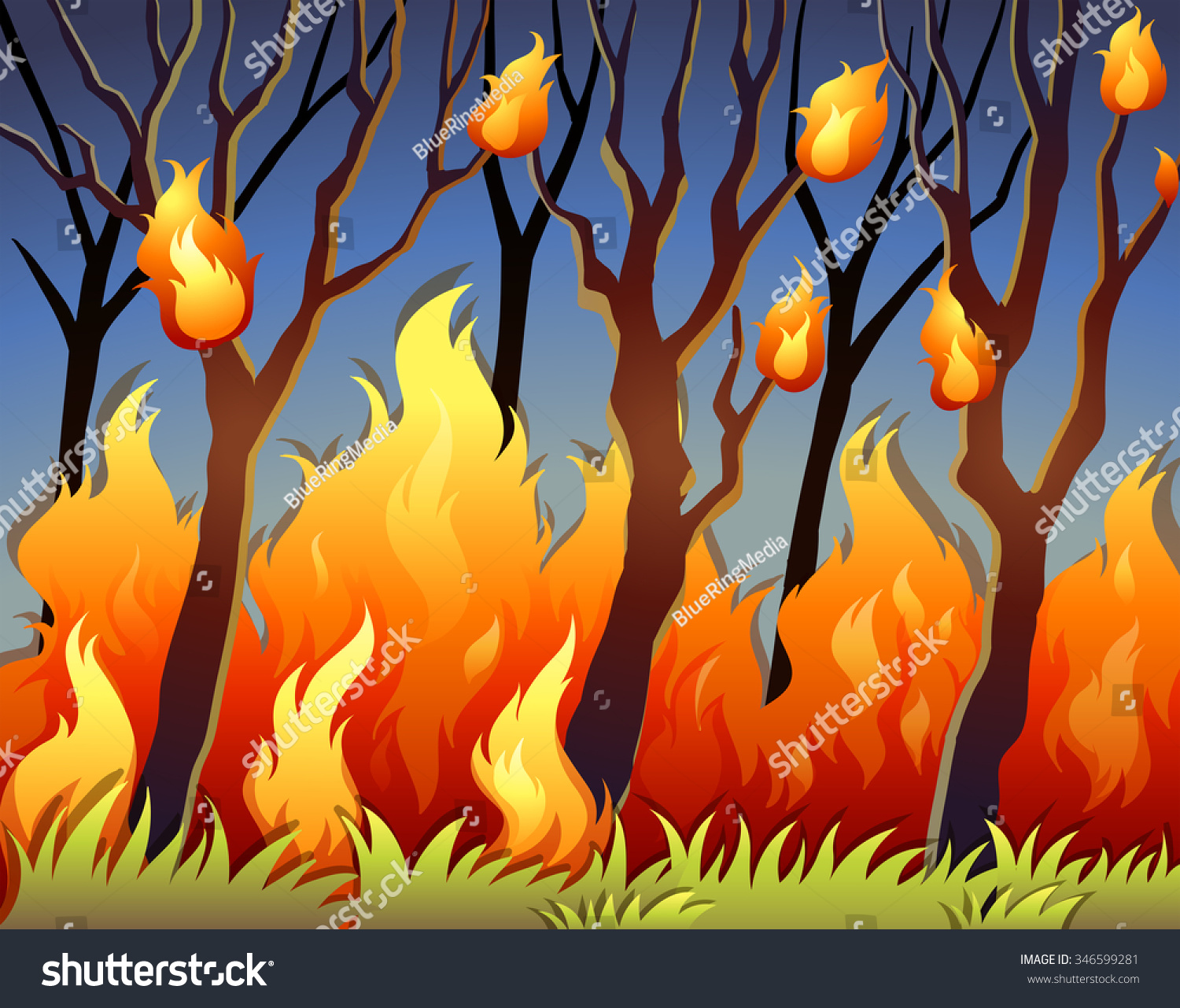 Trees In Forest On Fire Illustration - 346599281 : Shutterstock