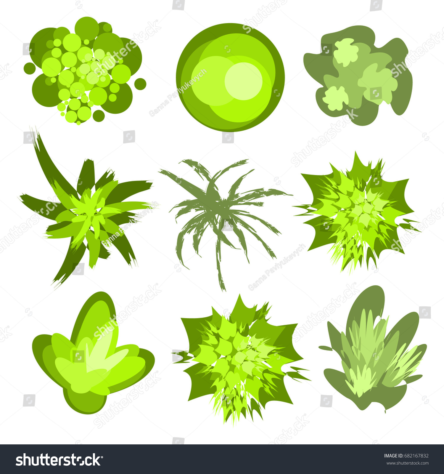 Trees Top Viewdifferent Trees Plants Vector เวกเตอร์สต็อก ปลอดค่าลิขสิทธิ์ 682167832 8637