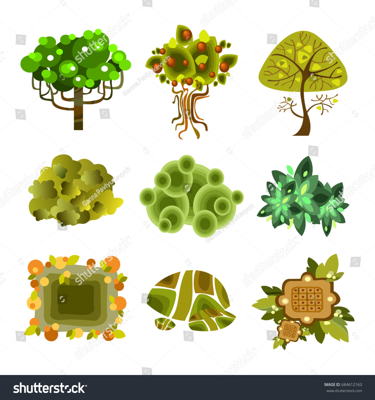 Trees Top Viewdifferent Trees Plants Vector เวกเตอร์สต็อก ปลอดค่าลิขสิทธิ์ 684612163 7124