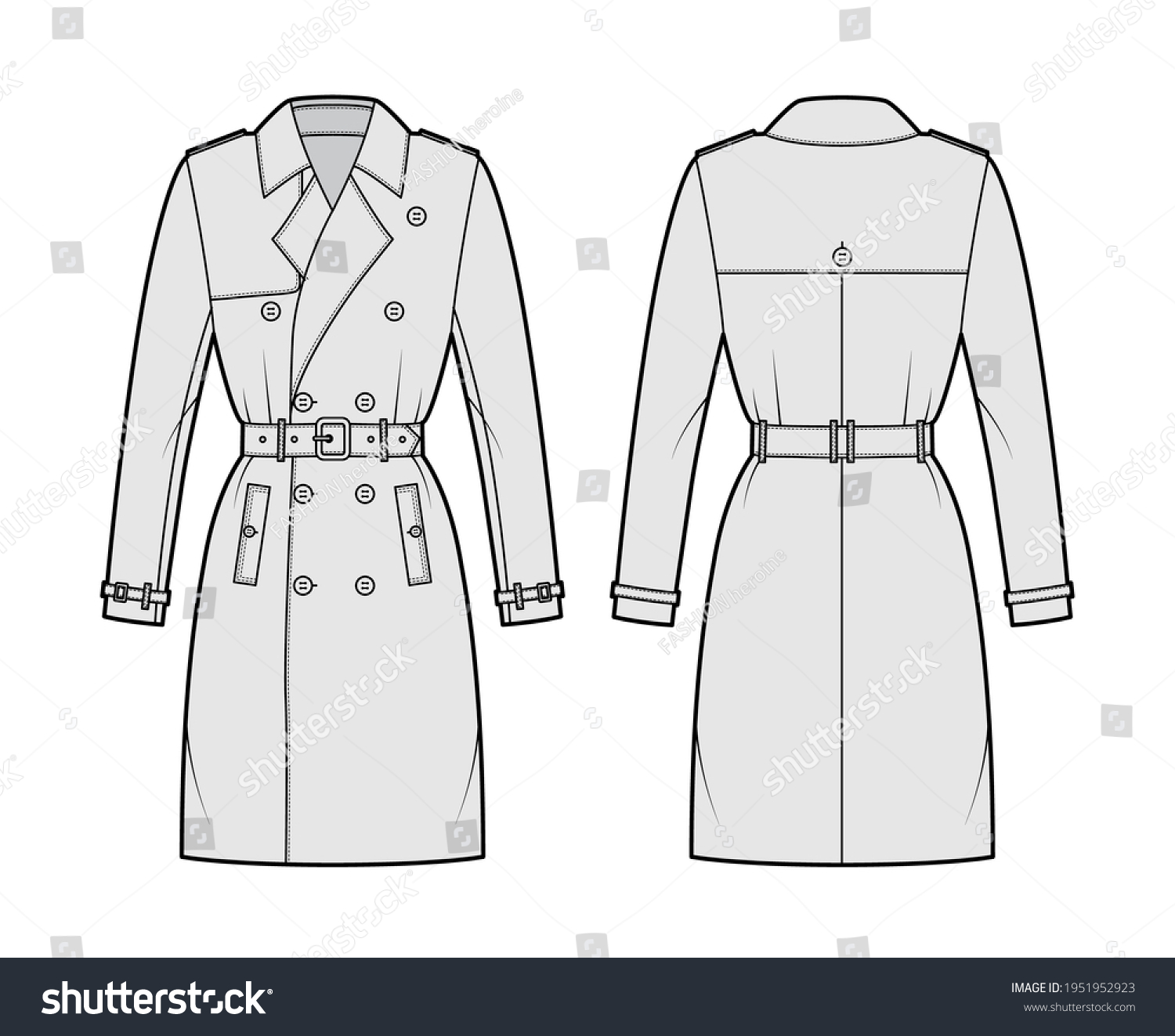 Trench Coat Technical Fashion Illustration Belt Stock Vector (Royalty ...