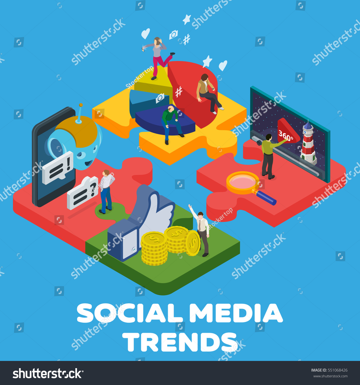 Trends Social Media 2018 Flat 3d Stock Vector (Royalty Free) 551068426