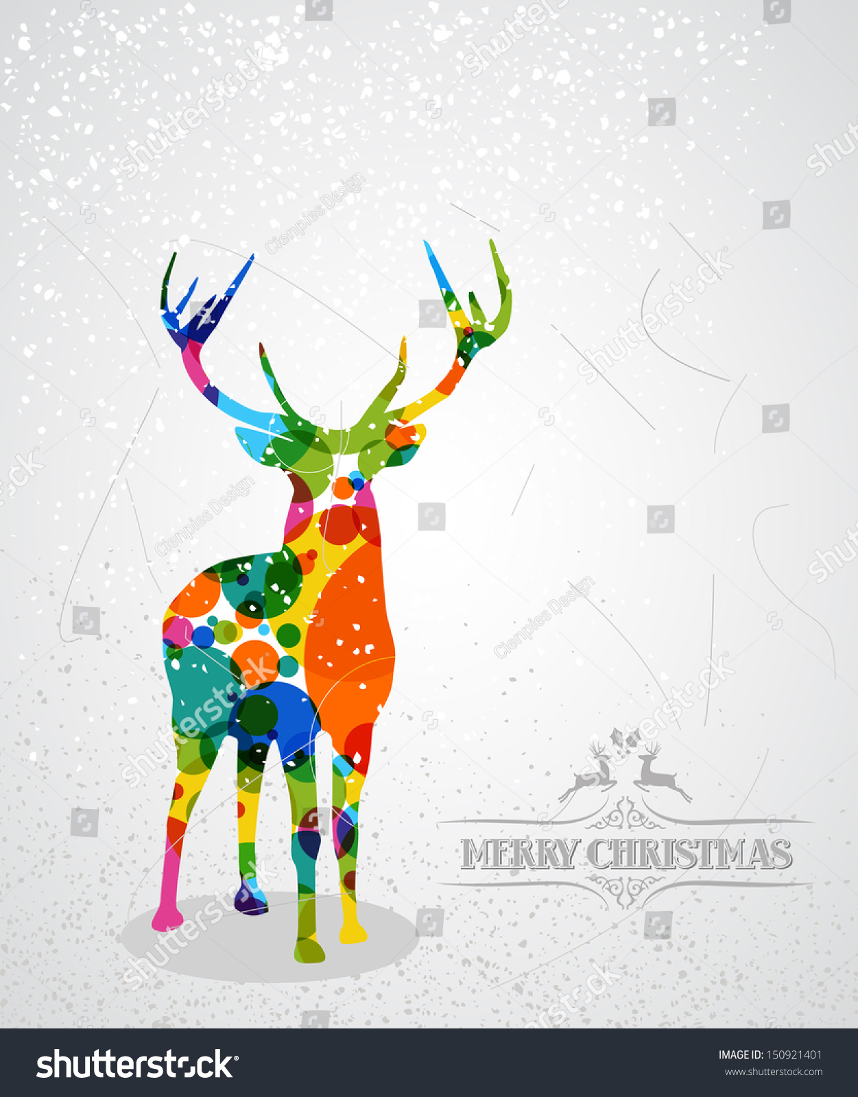 Trendy Christmas Colorful Reindeer Transparent Circle Elements Grunge