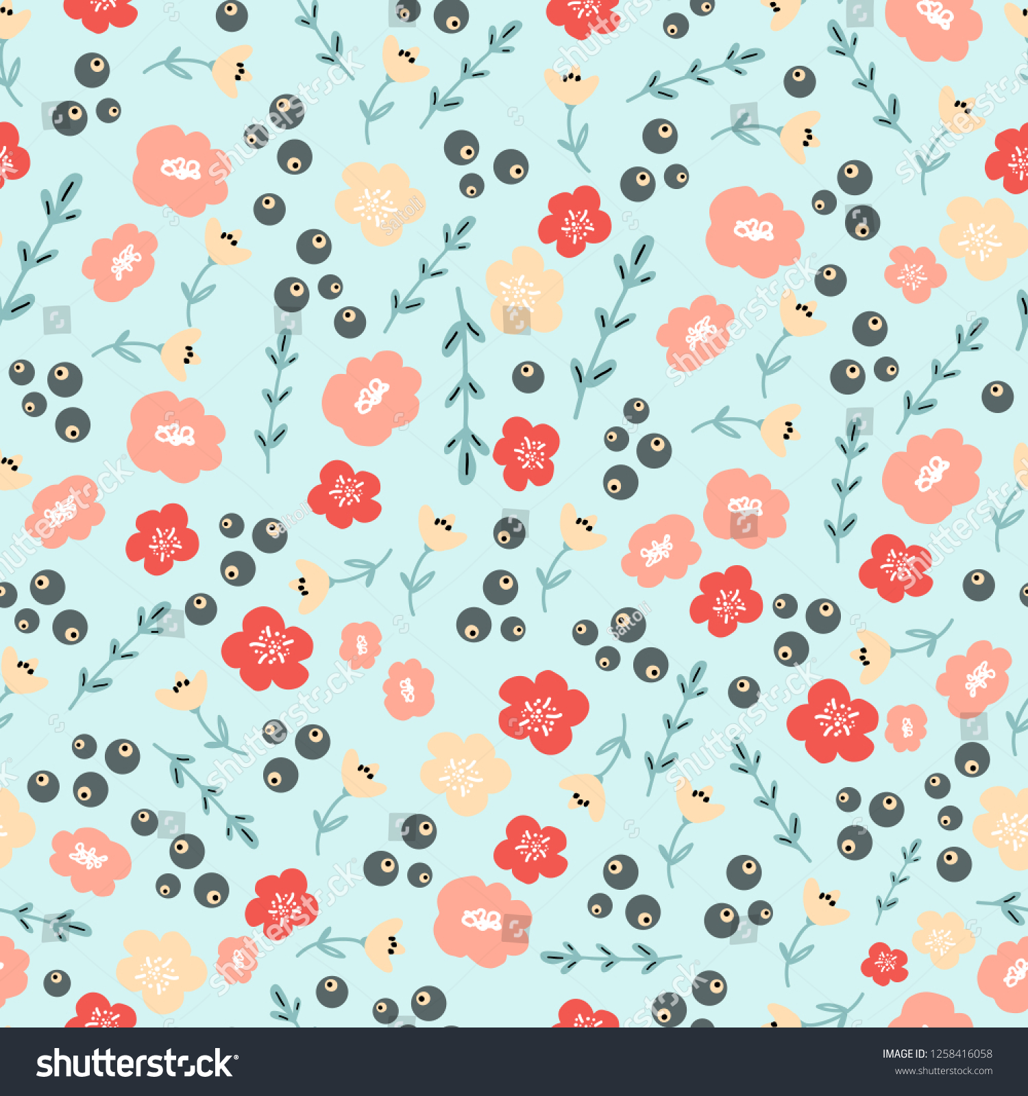 Trendy Colorful Seamless Floral Pattern Modern Stock Vector Royalty Free 1258416058