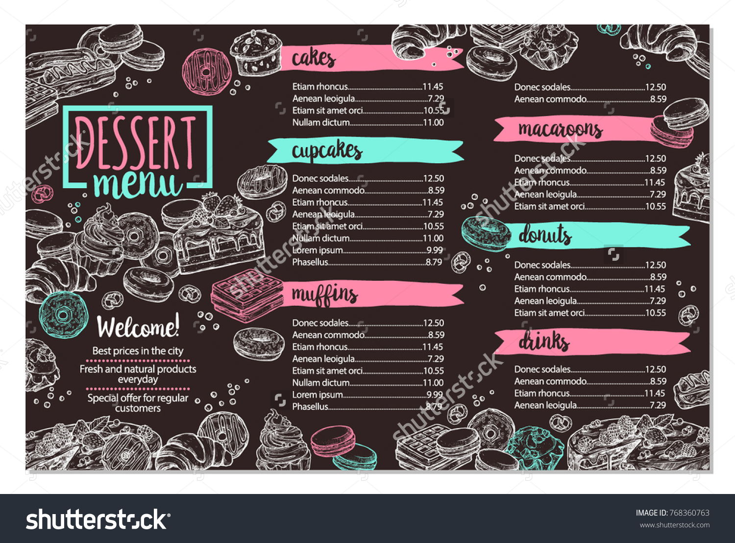 Trendy Design On Chalkboard Dessert Menu Stock Vector 768360763