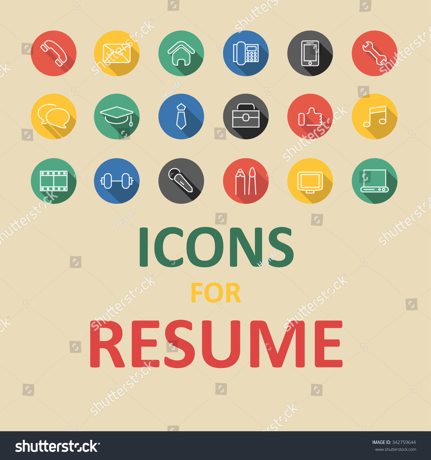 Trendy Flat Icons For Your Resume, Cv, Job Stock Vector 342759644 ...