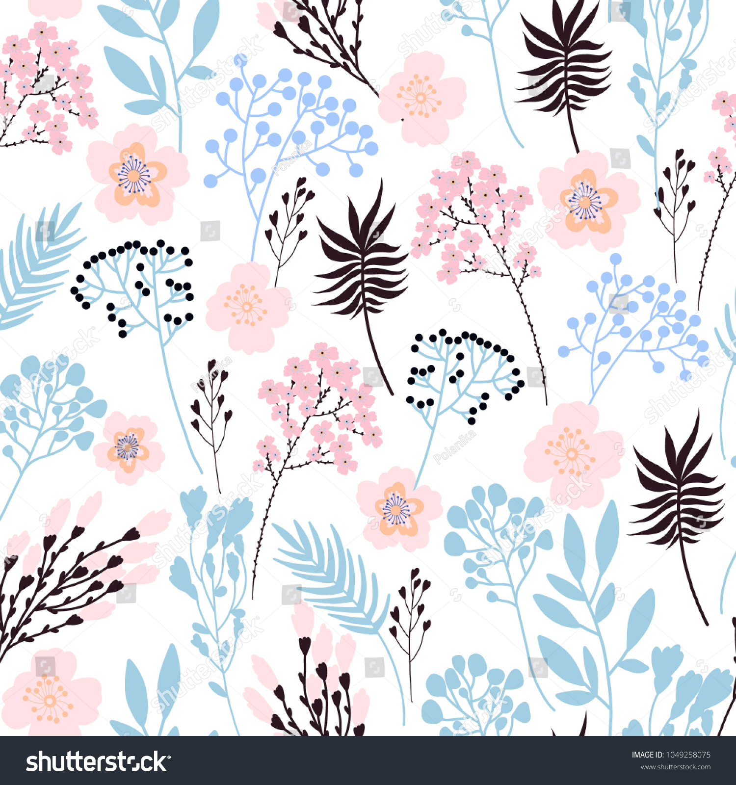 Trendy Summer Floral Seamless Pattern Wild Stock Vector Royalty Free 1049258075