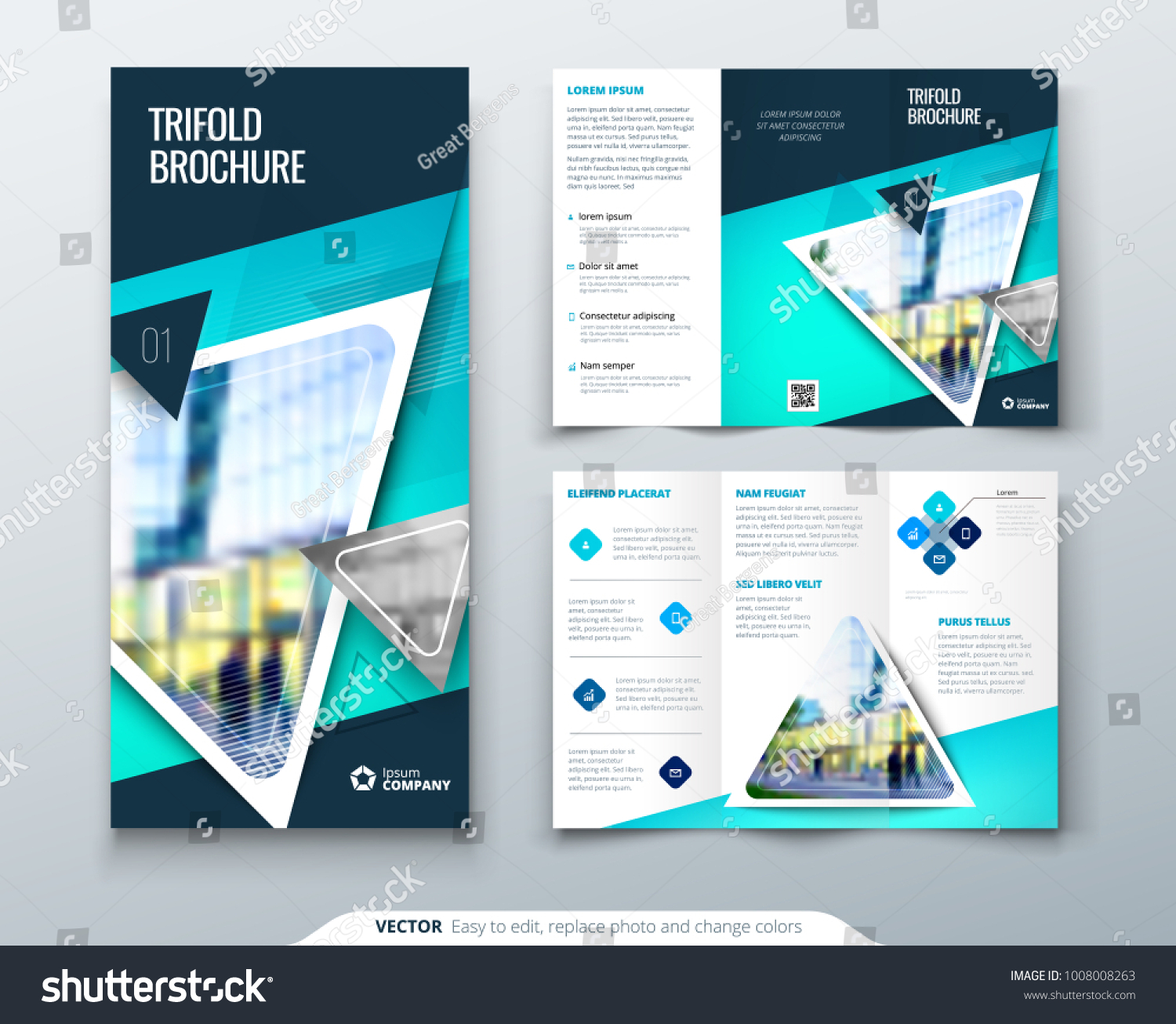 Tri Fold Brochure Design Blue Template Stock Vector (Royalty Free Pertaining To Three Fold Flyer Templates Free