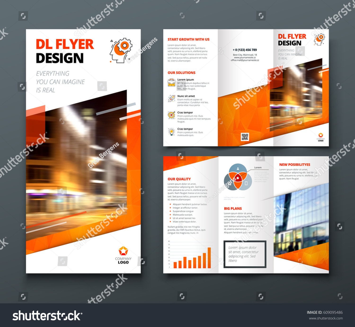 Tri Fold Brochure Design Orange Dl Stock Vector (Royalty Free Intended For Three Fold Flyer Templates Free