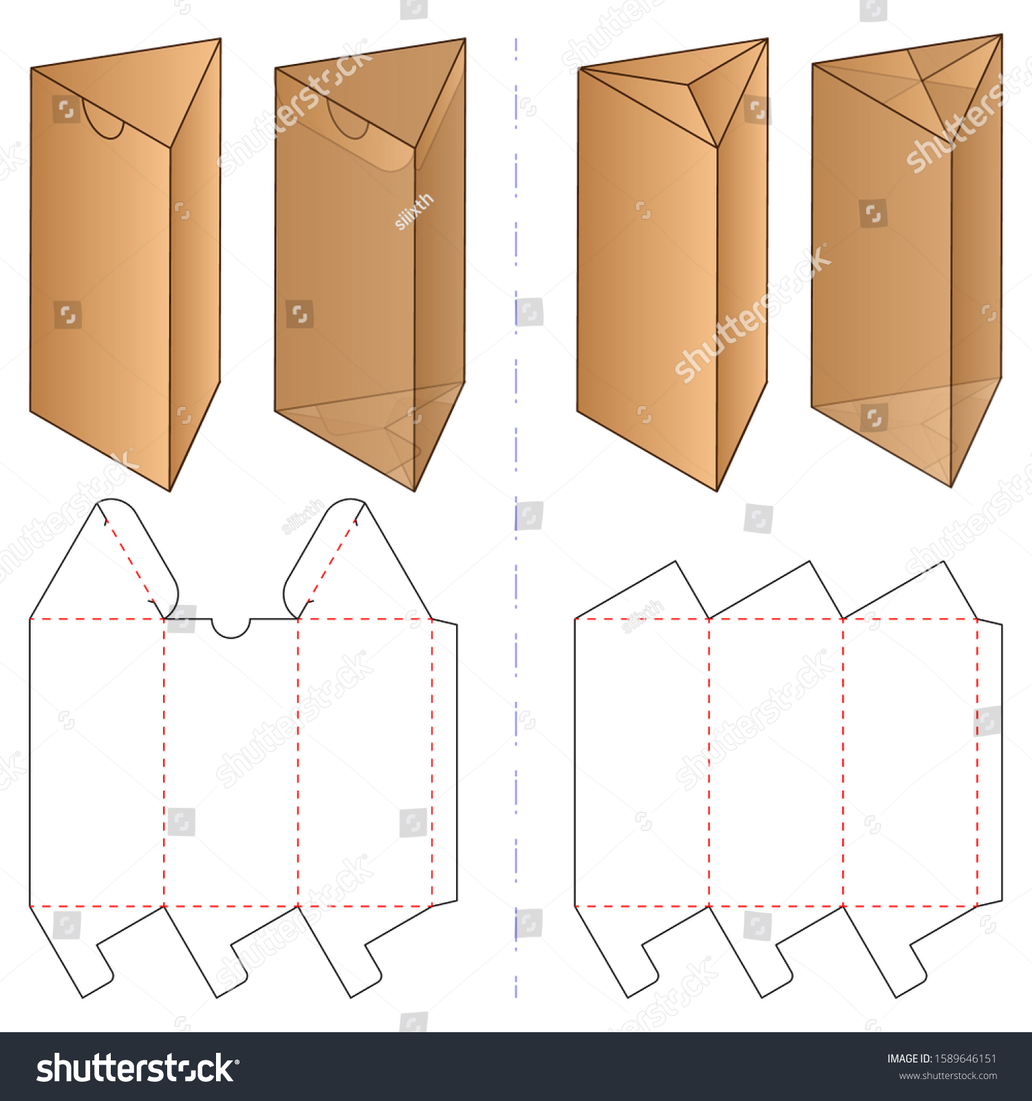 Vektor Stok Triangle Box Packaging Die Cut Template Tanpa Royalti