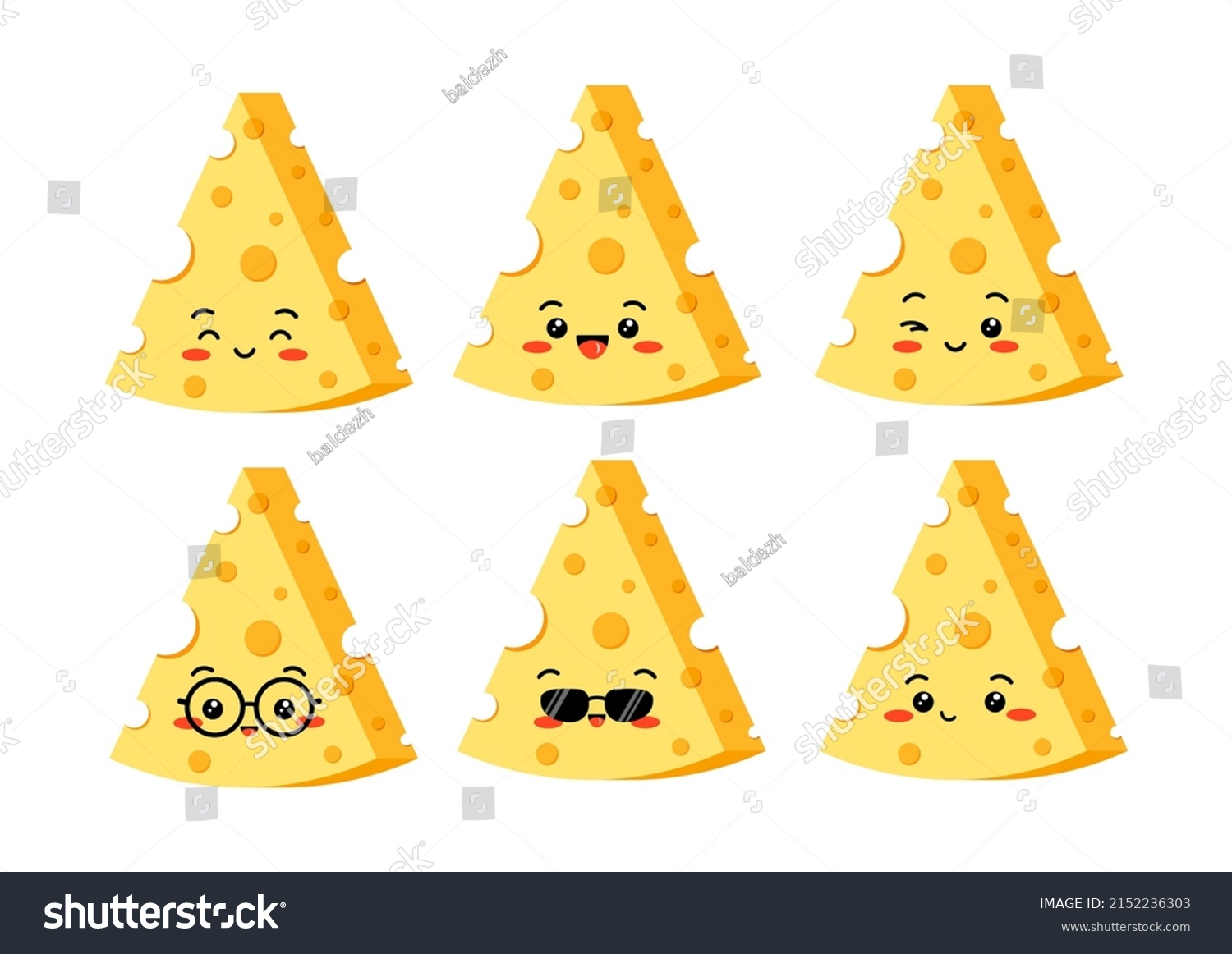 SVG of Triangle cheese with hole slices emoji vector set isolated on white background. Kawaii cute triangular pieces of yellow cheese character. Organic milk food cartoon style illustration. svg