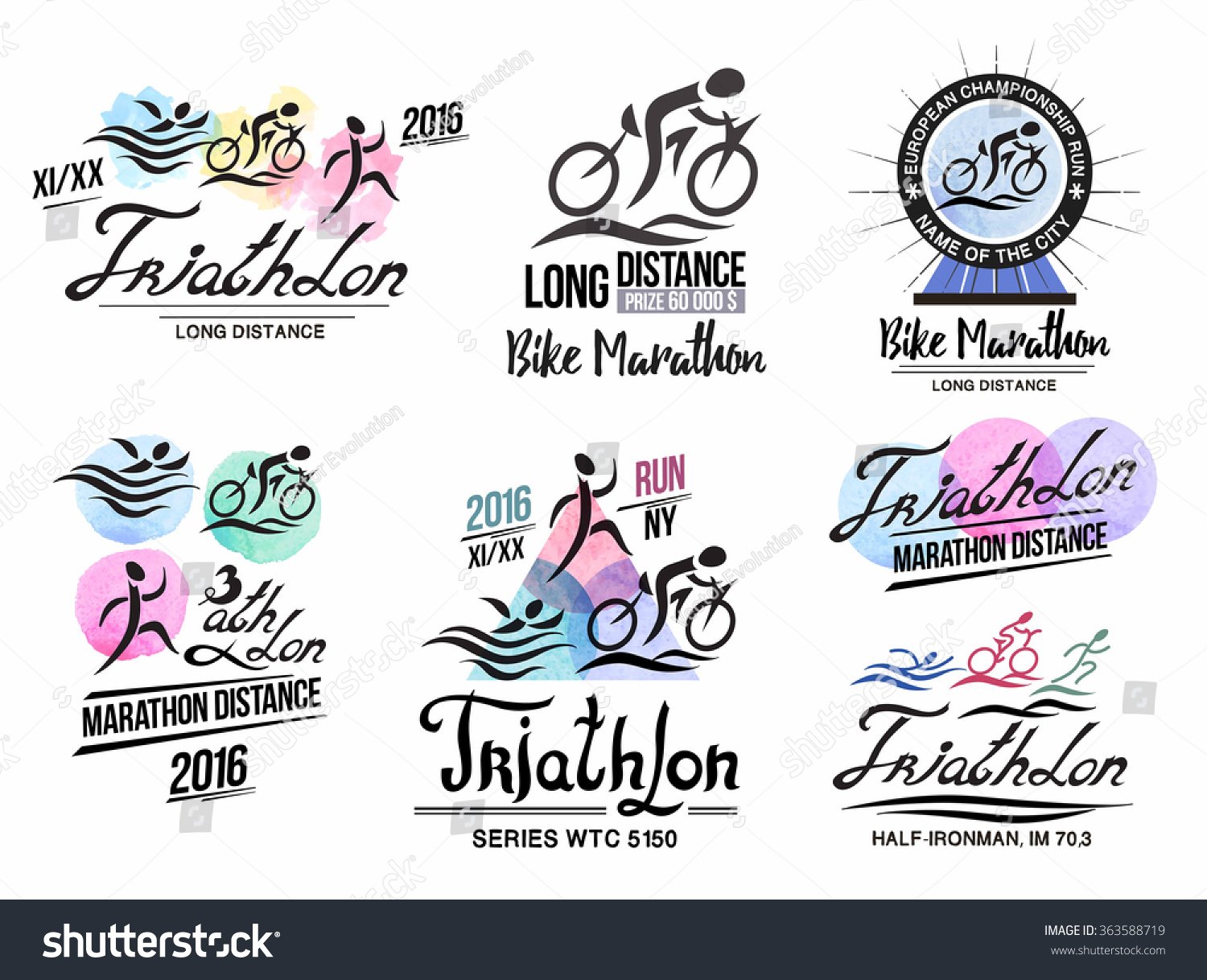 Triathlon Logo. Sports Logo With Elements Of Calligraphy. Bike Marathon ...